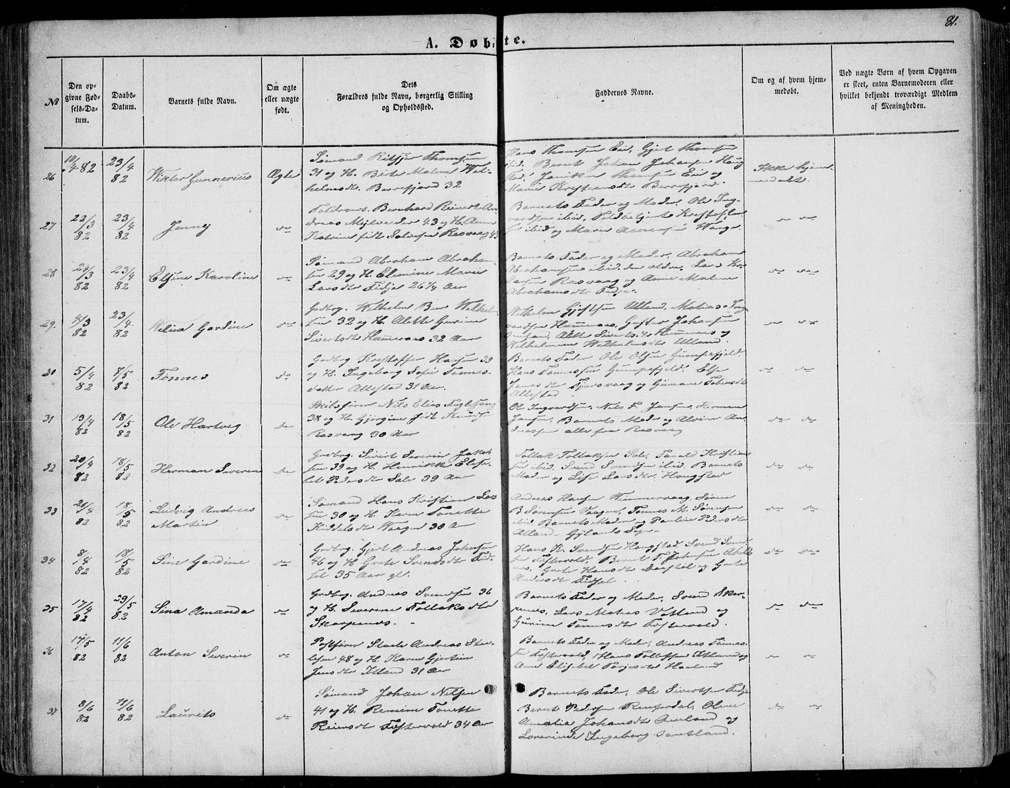 Flekkefjord sokneprestkontor, AV/SAK-1111-0012/F/Fb/Fbb/L0003: Klokkerbok nr. B 3, 1867-1889, s. 81