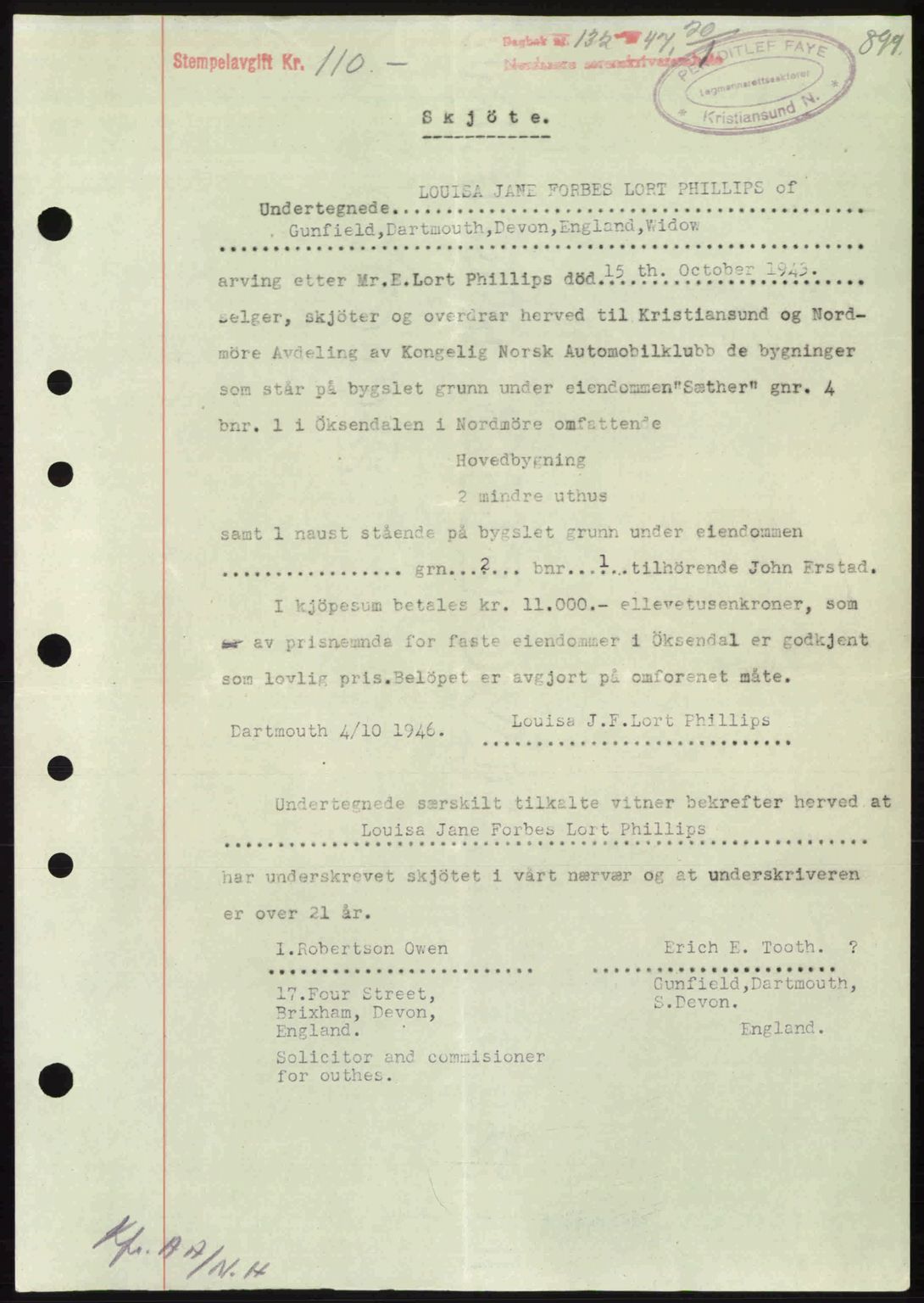 Nordmøre sorenskriveri, SAT/A-4132/1/2/2Ca: Pantebok nr. A103, 1946-1947, Dagboknr: 132/1947