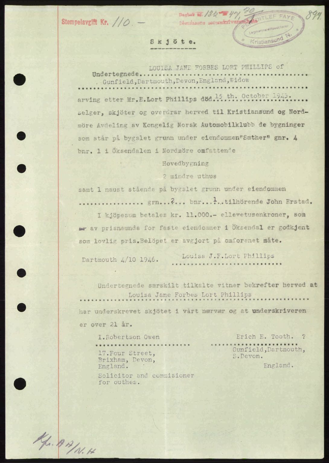 Nordmøre sorenskriveri, AV/SAT-A-4132/1/2/2Ca: Pantebok nr. A103, 1946-1947, Dagboknr: 132/1947