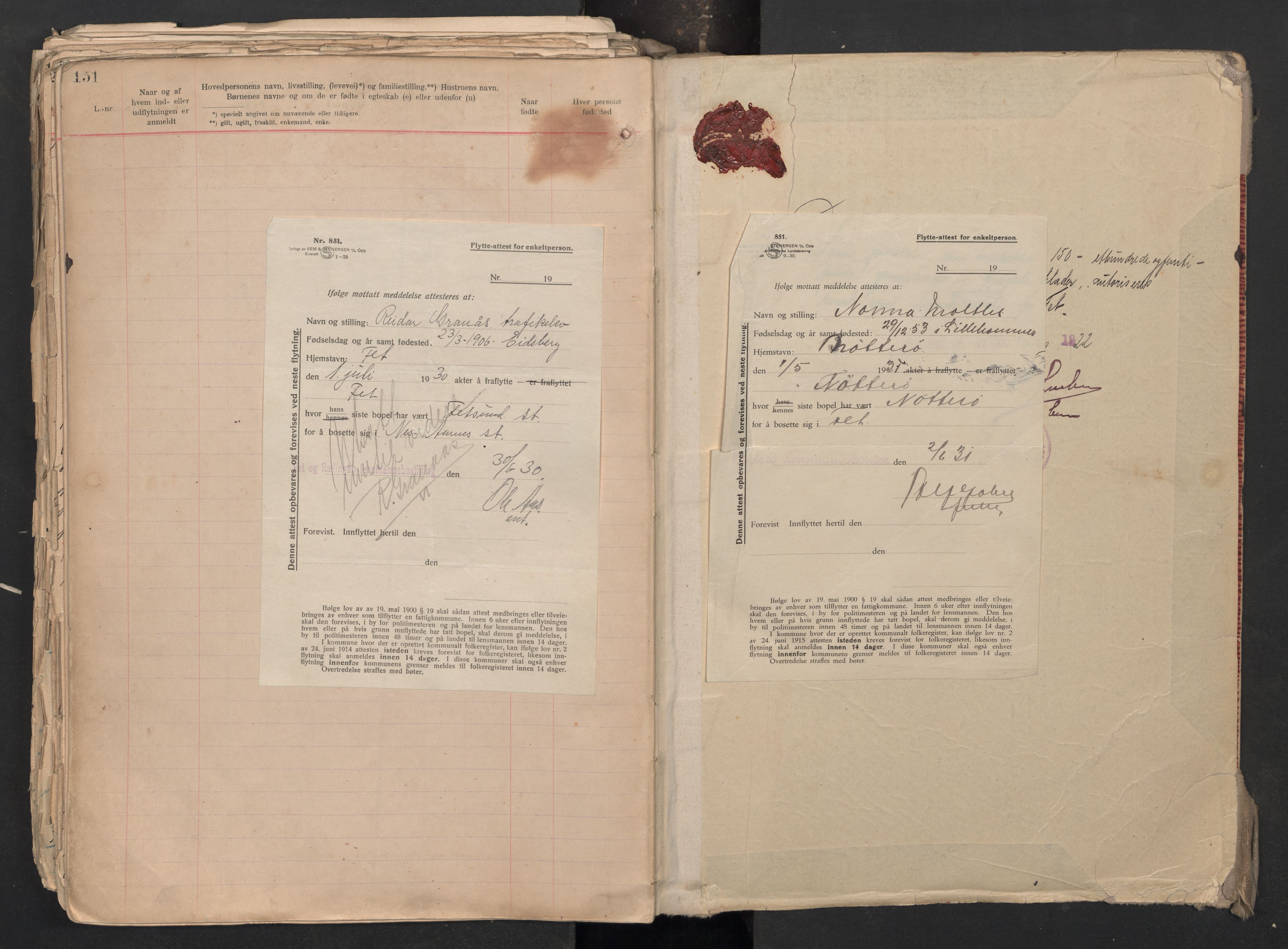 Fet folkeregister, AV/SAO-A-10508/K/L0004: Inn og utflyttede, 1922-1935