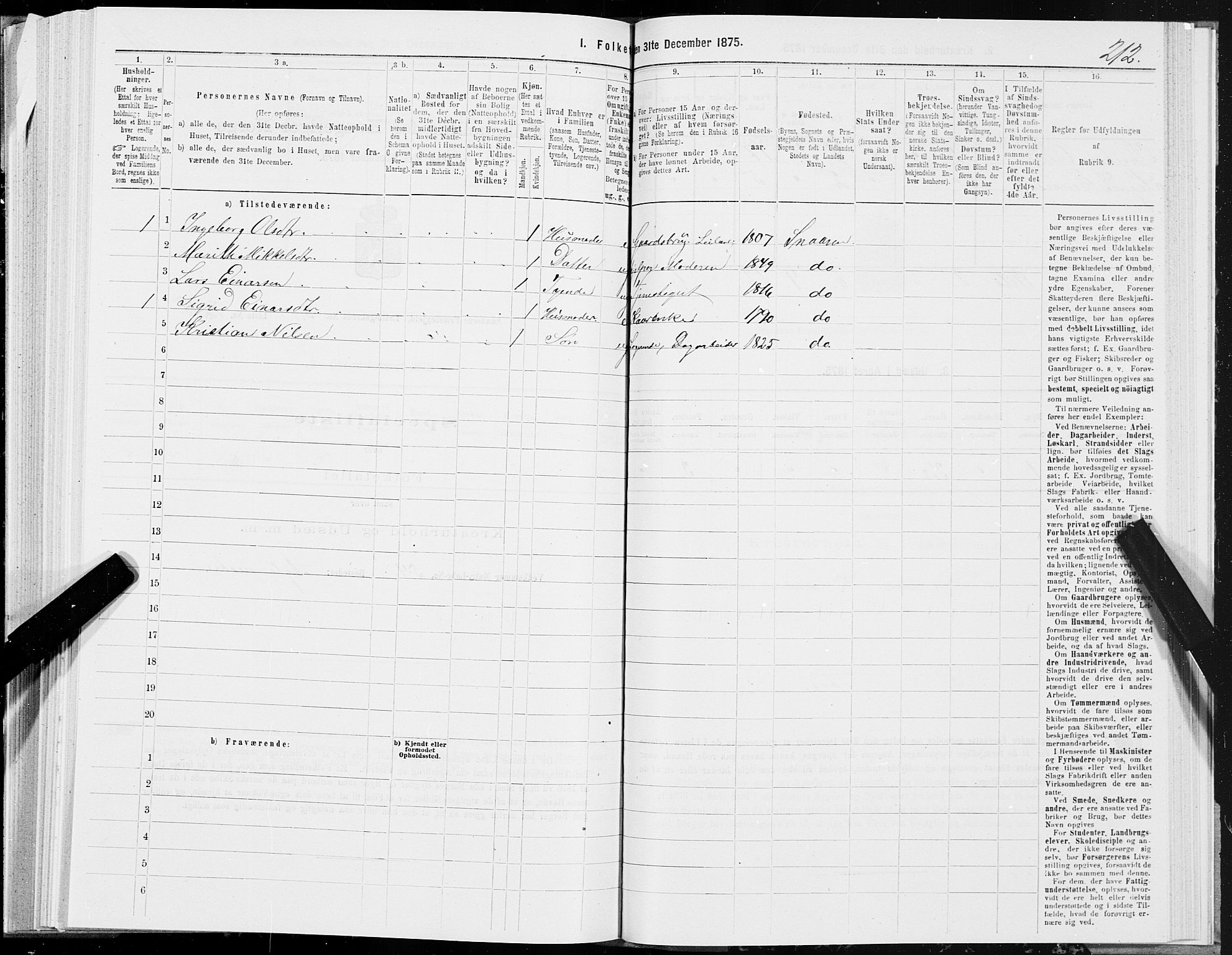 SAT, Folketelling 1875 for 1736P Snåsa prestegjeld, 1875, s. 1212