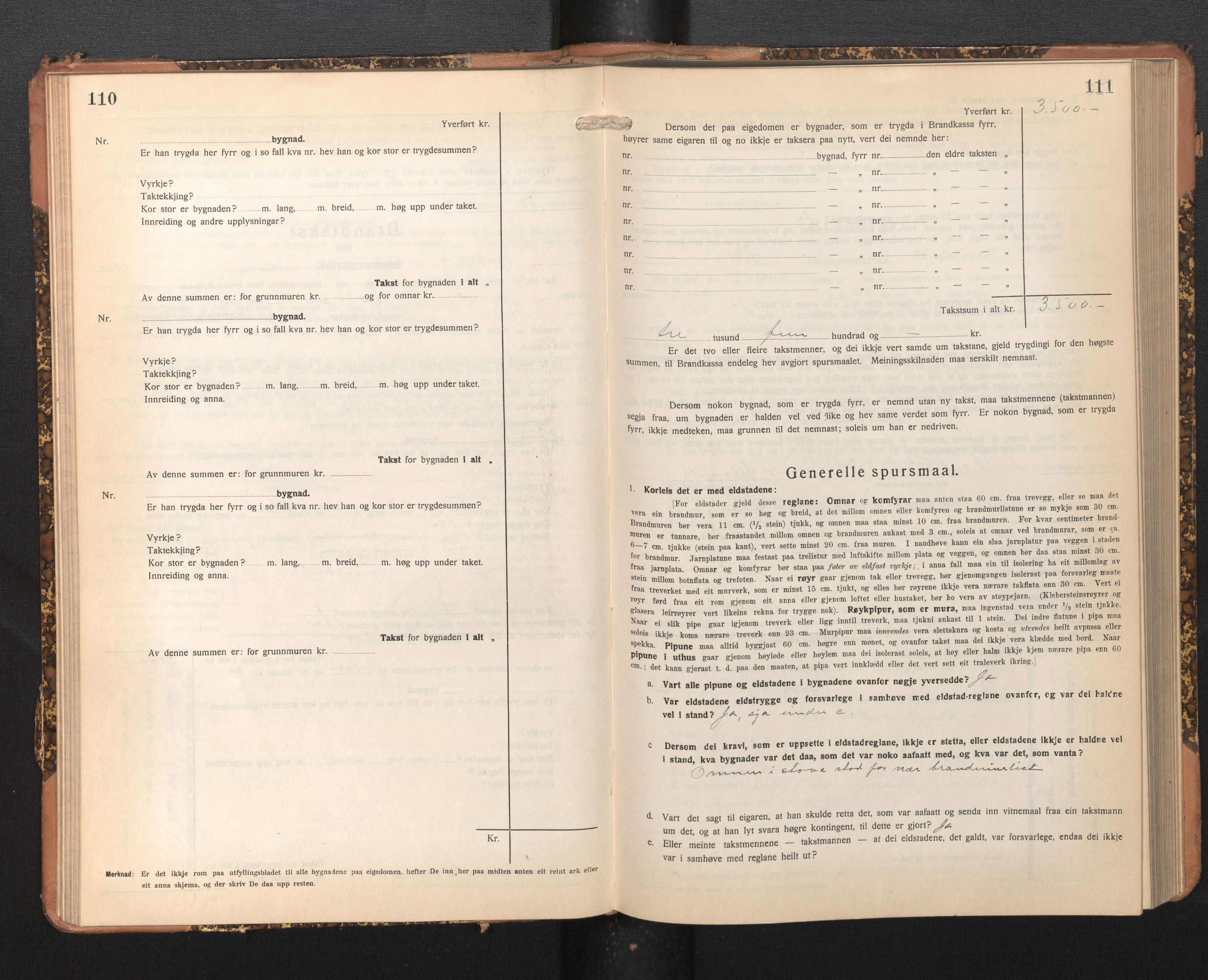 Lensmannen i Fjell, SAB/A-32301/0012/L0006: Branntakstprotokoll, skjematakst, 1931-1945, s. 110-111