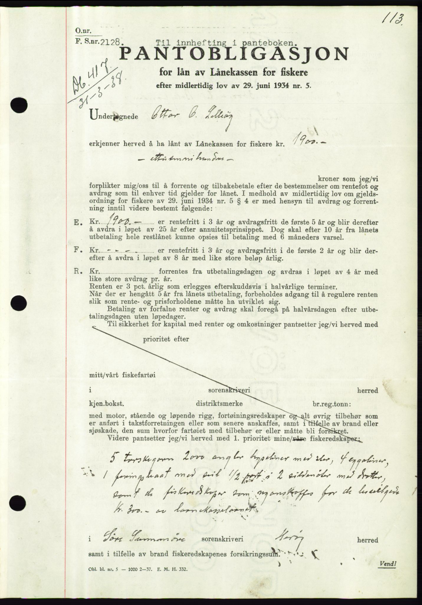 Søre Sunnmøre sorenskriveri, AV/SAT-A-4122/1/2/2C/L0065: Pantebok nr. 59, 1938-1938, Dagboknr: 417/1938