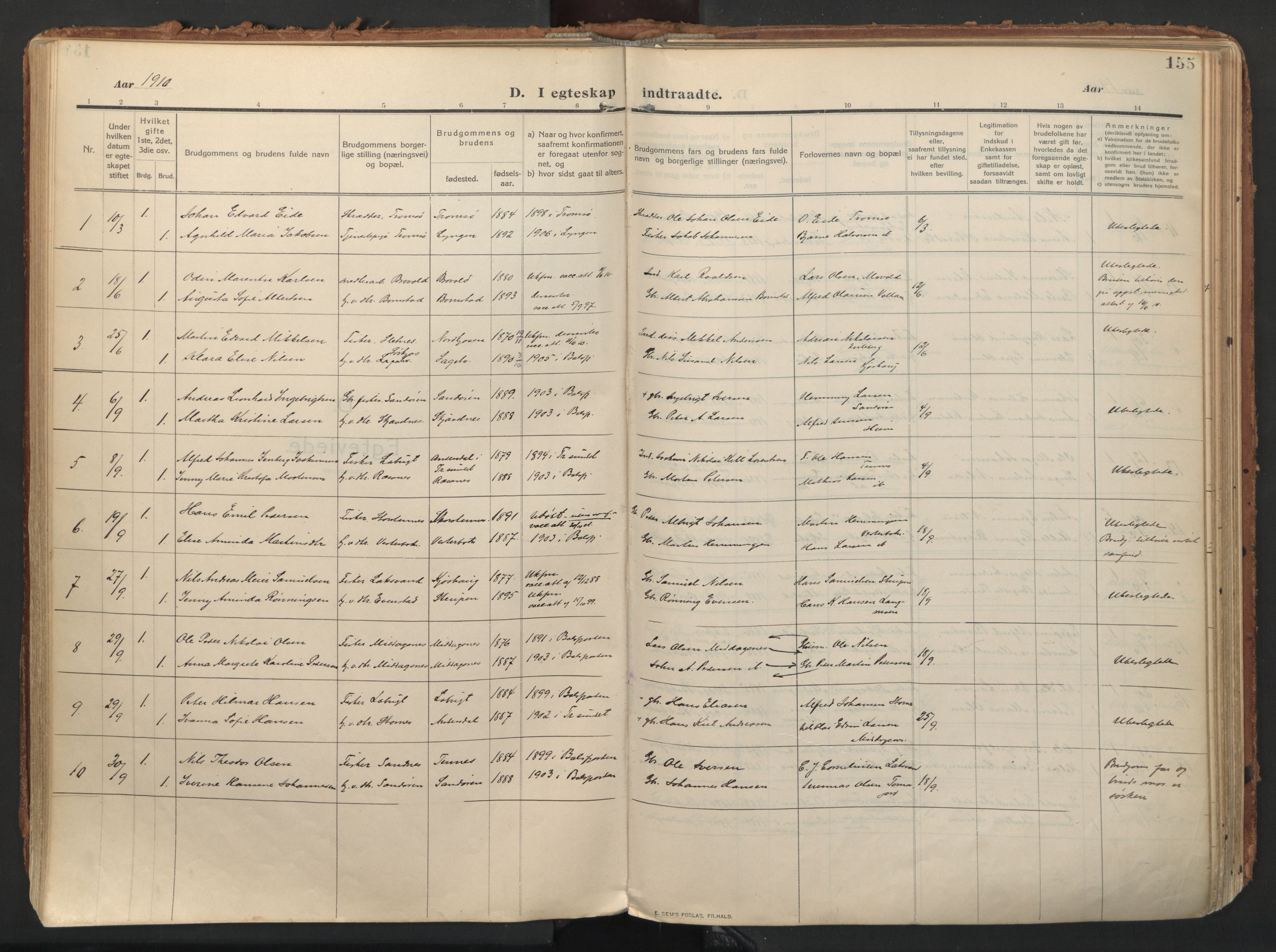 Balsfjord sokneprestembete, AV/SATØ-S-1303/G/Gaa/L0009kirke: Ministerialbok nr. 9, 1909-1921, s. 155