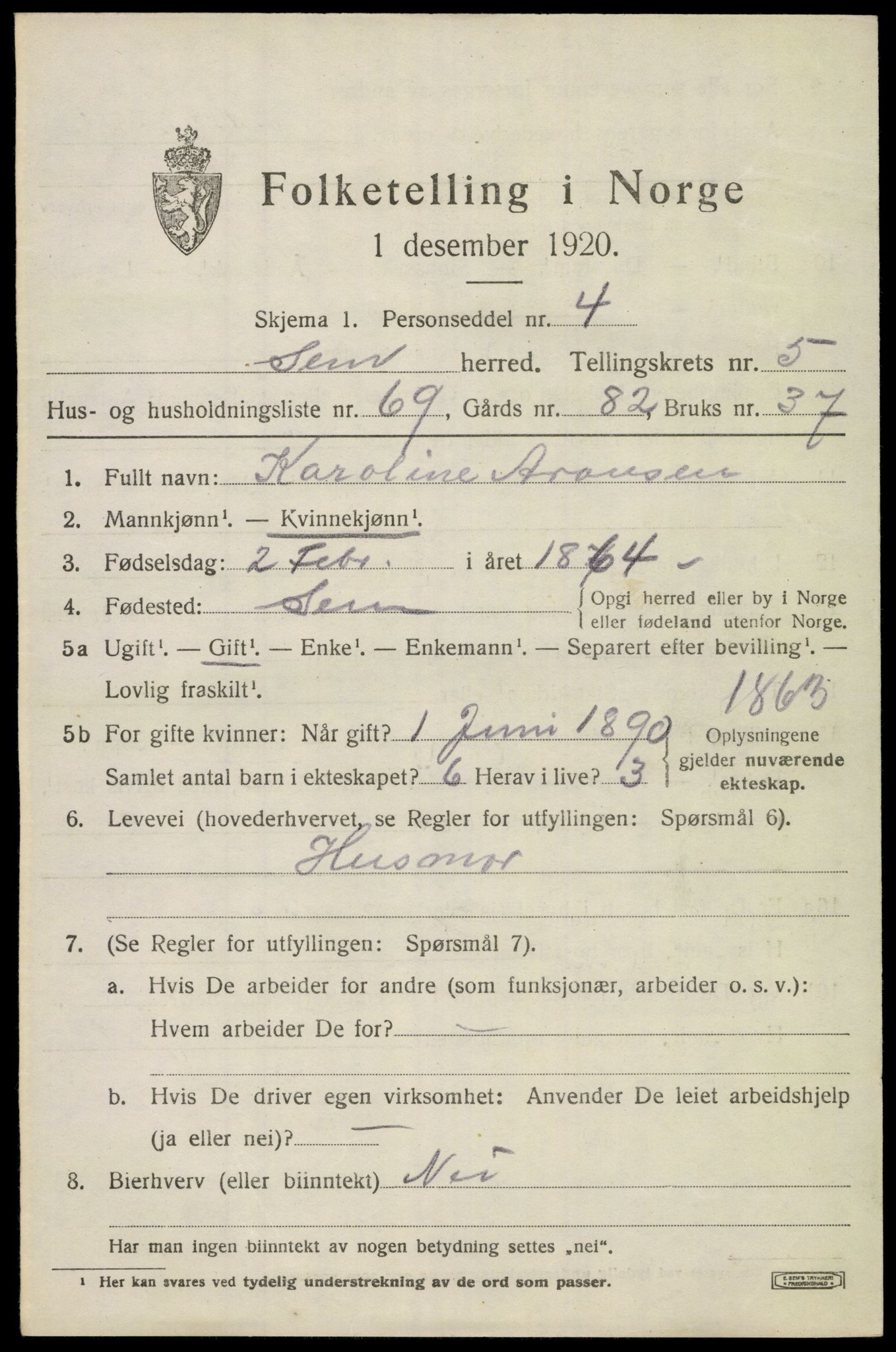 SAKO, Folketelling 1920 for 0721 Sem herred, 1920, s. 8529