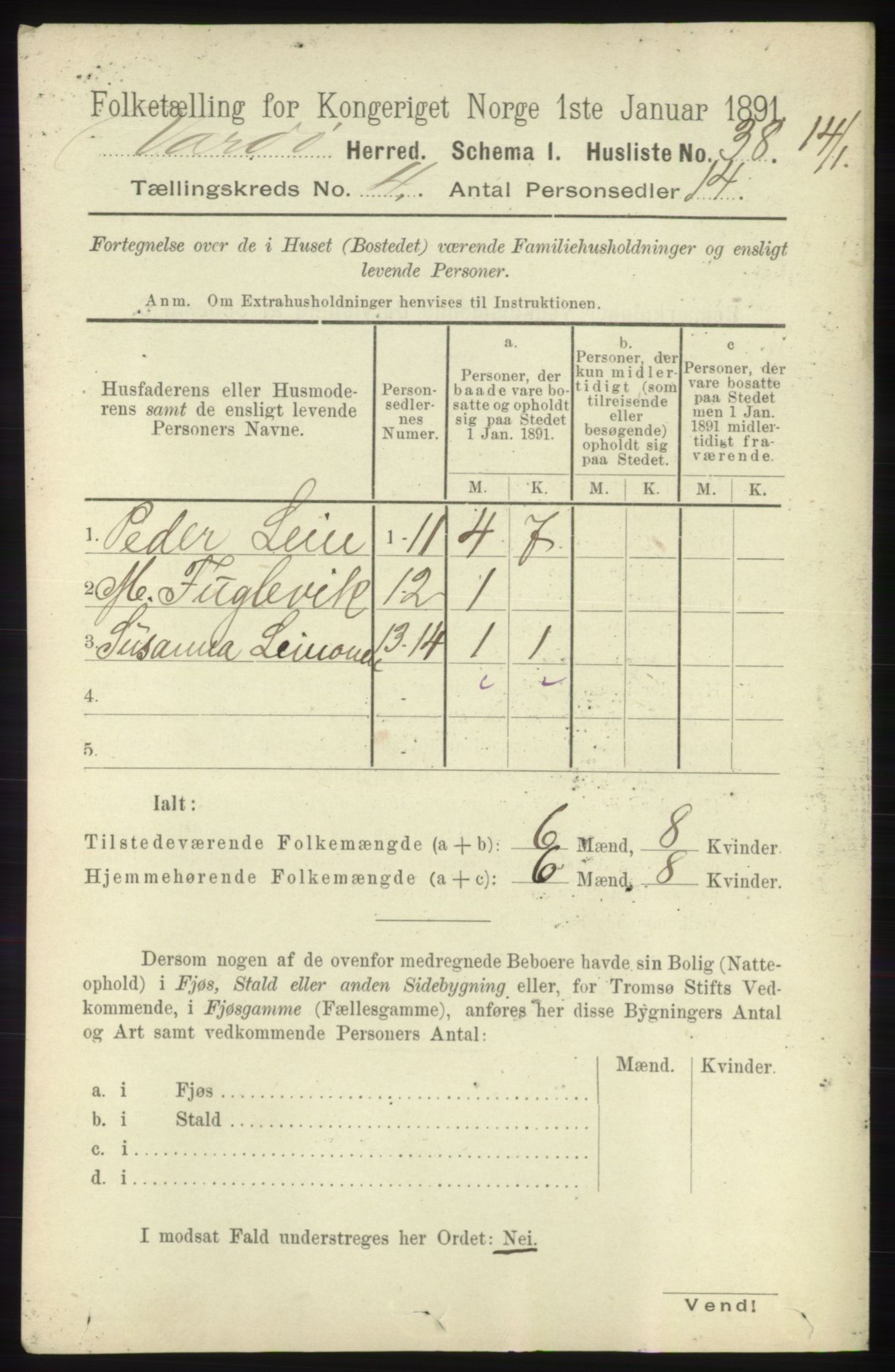 RA, Folketelling 1891 for 2028 Vardø herred, 1891, s. 1092