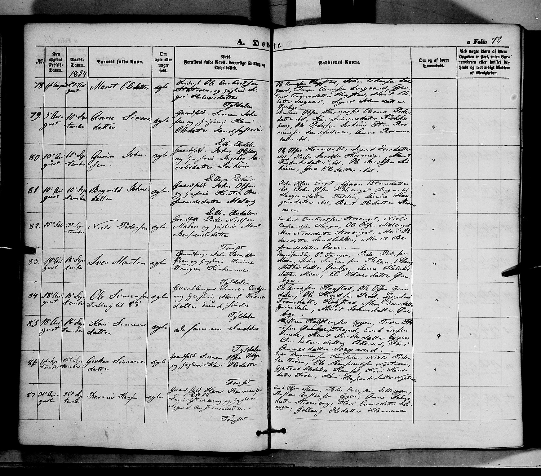 Tynset prestekontor, AV/SAH-PREST-058/H/Ha/Haa/L0020: Ministerialbok nr. 20, 1848-1862, s. 78
