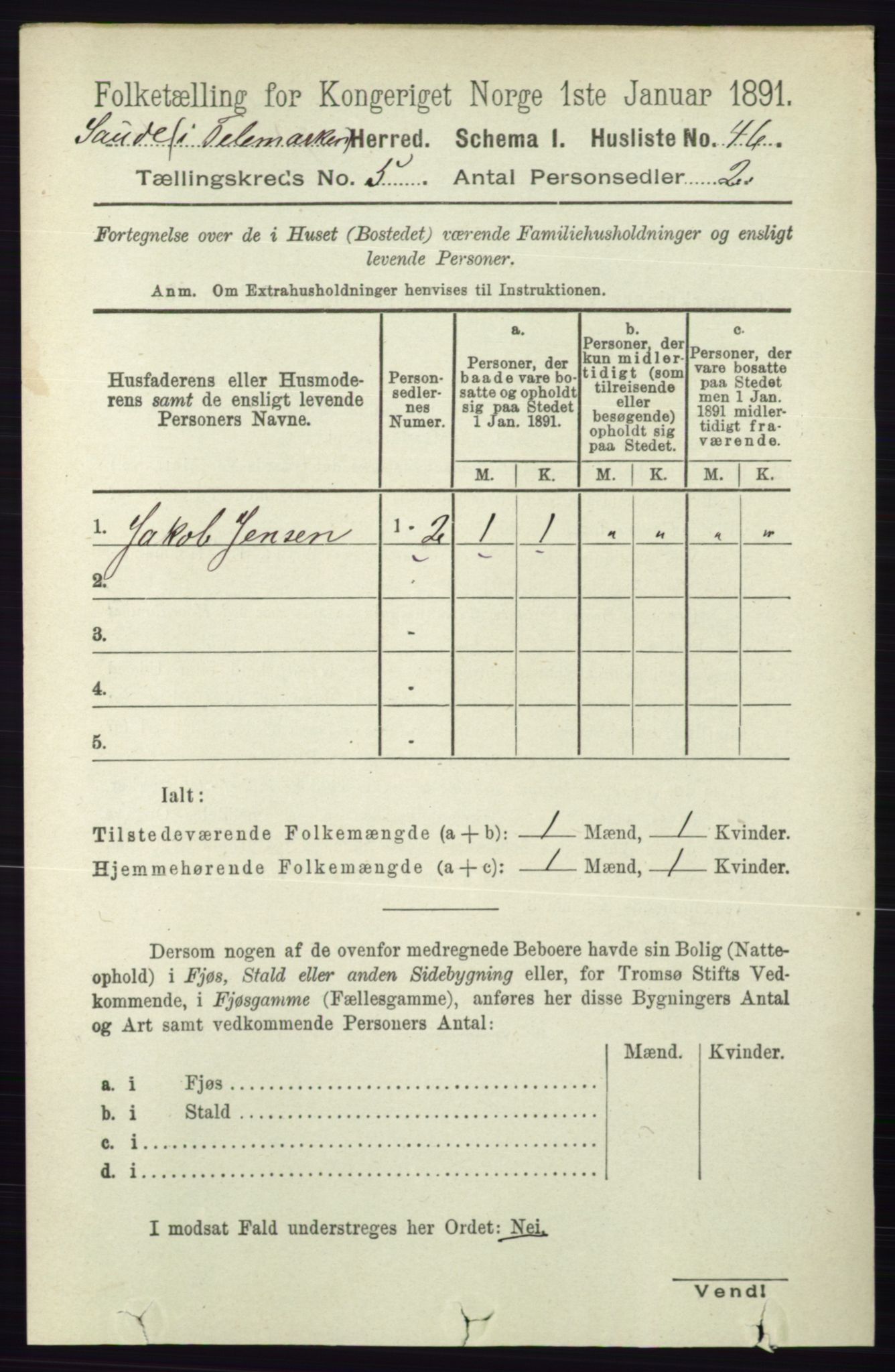 RA, Folketelling 1891 for 0822 Sauherad herred, 1891, s. 1421