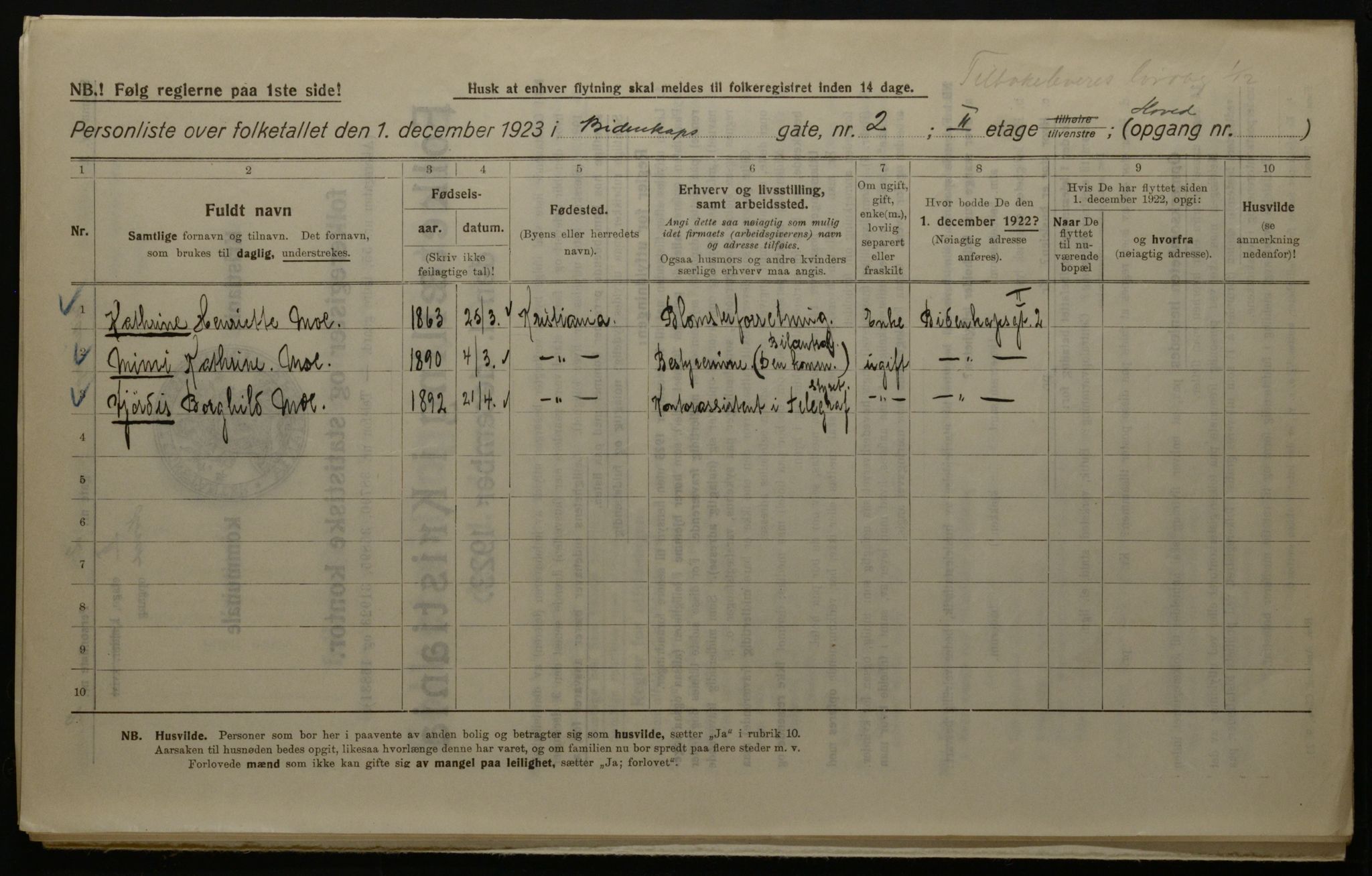 OBA, Kommunal folketelling 1.12.1923 for Kristiania, 1923, s. 5760