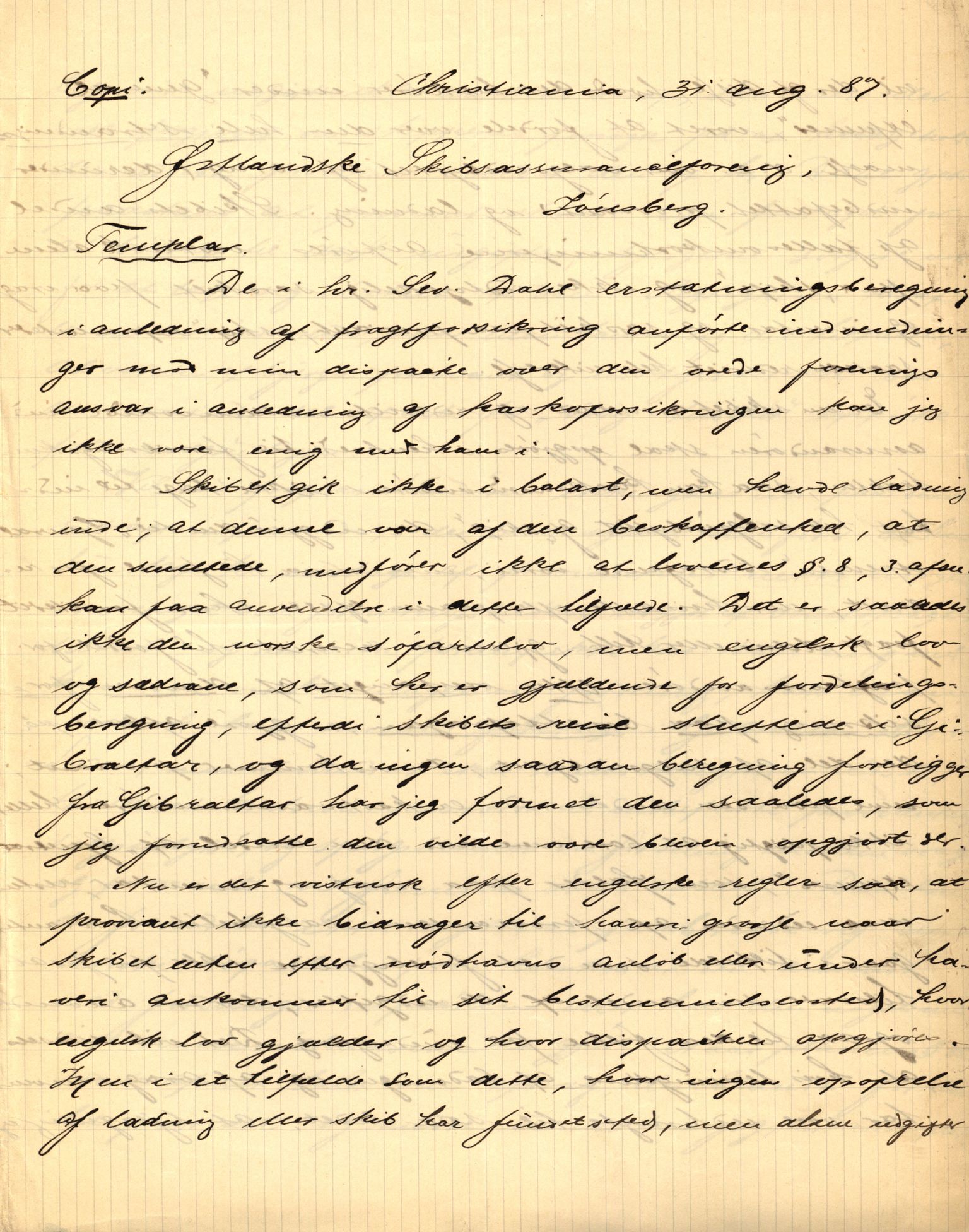 Pa 63 - Østlandske skibsassuranceforening, VEMU/A-1079/G/Ga/L0020/0003: Havaridokumenter / Anton, Diamant, Templar, Finn, Eliezer, Arctic, 1887, s. 247