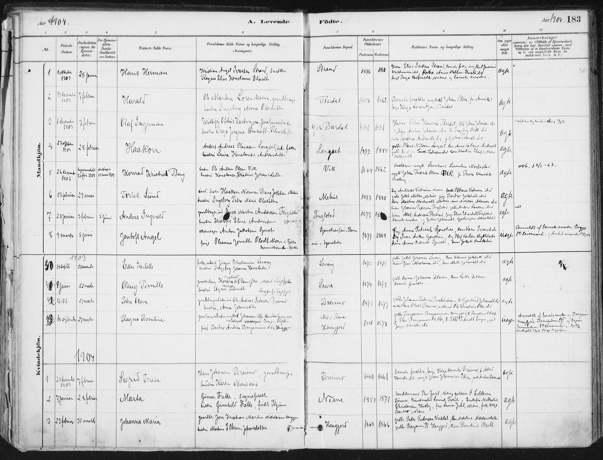 Ministerialprotokoller, klokkerbøker og fødselsregistre - Nordland, AV/SAT-A-1459/838/L0552: Ministerialbok nr. 838A10, 1880-1910, s. 183