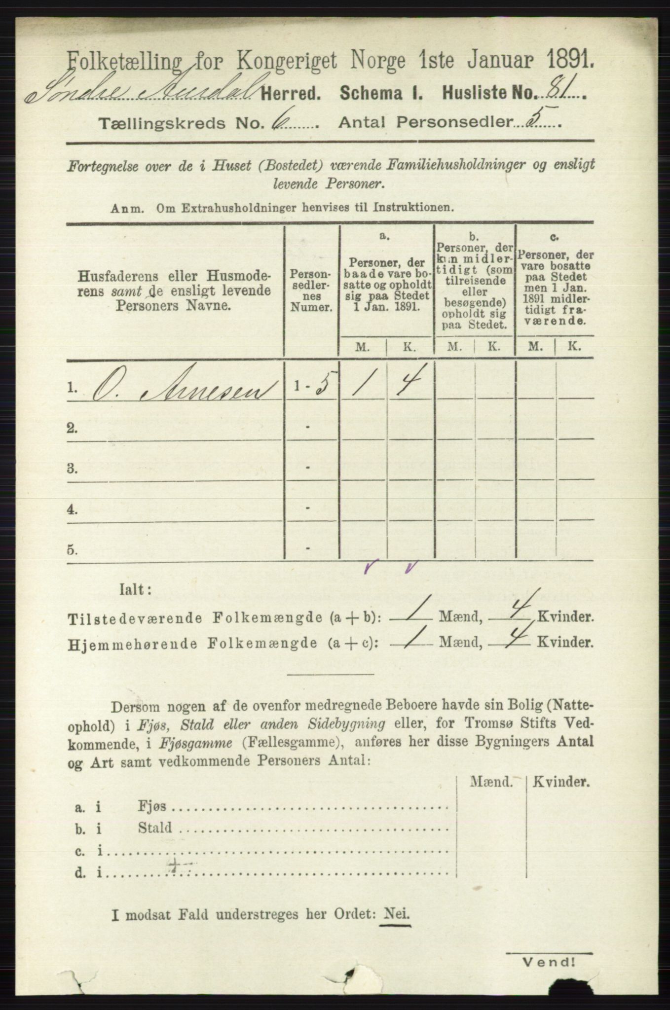 RA, Folketelling 1891 for 0540 Sør-Aurdal herred, 1891, s. 3807