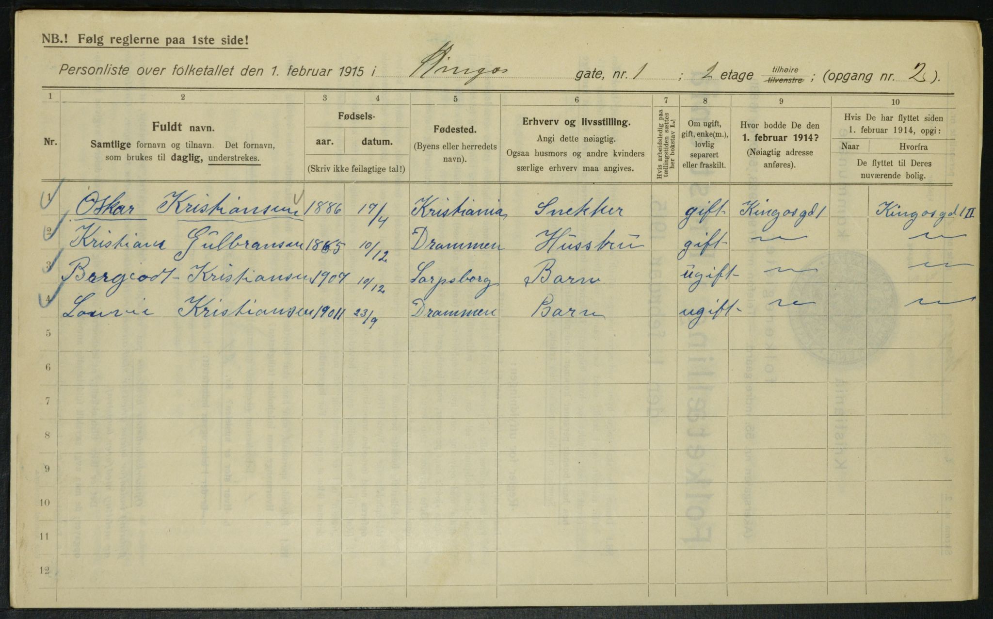 OBA, Kommunal folketelling 1.2.1915 for Kristiania, 1915, s. 49095