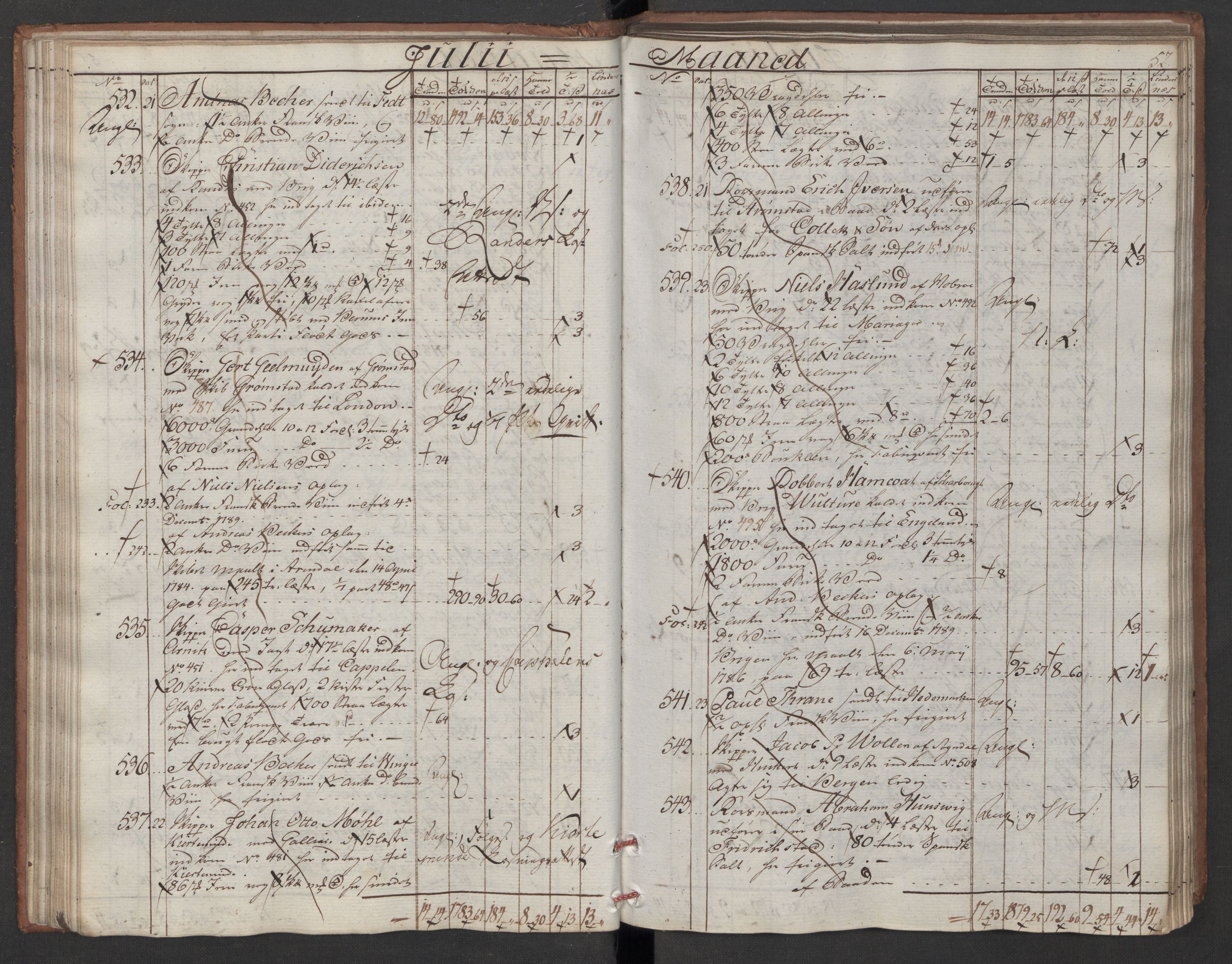 Generaltollkammeret, tollregnskaper, AV/RA-EA-5490/R06/L0180/0001: Tollregnskaper Kristiania / Utgående tollbok, 1790, s. 51b-52a