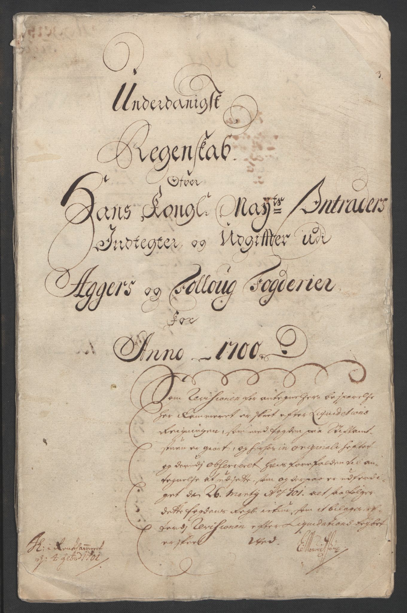 Rentekammeret inntil 1814, Reviderte regnskaper, Fogderegnskap, RA/EA-4092/R10/L0443: Fogderegnskap Aker og Follo, 1700, s. 3