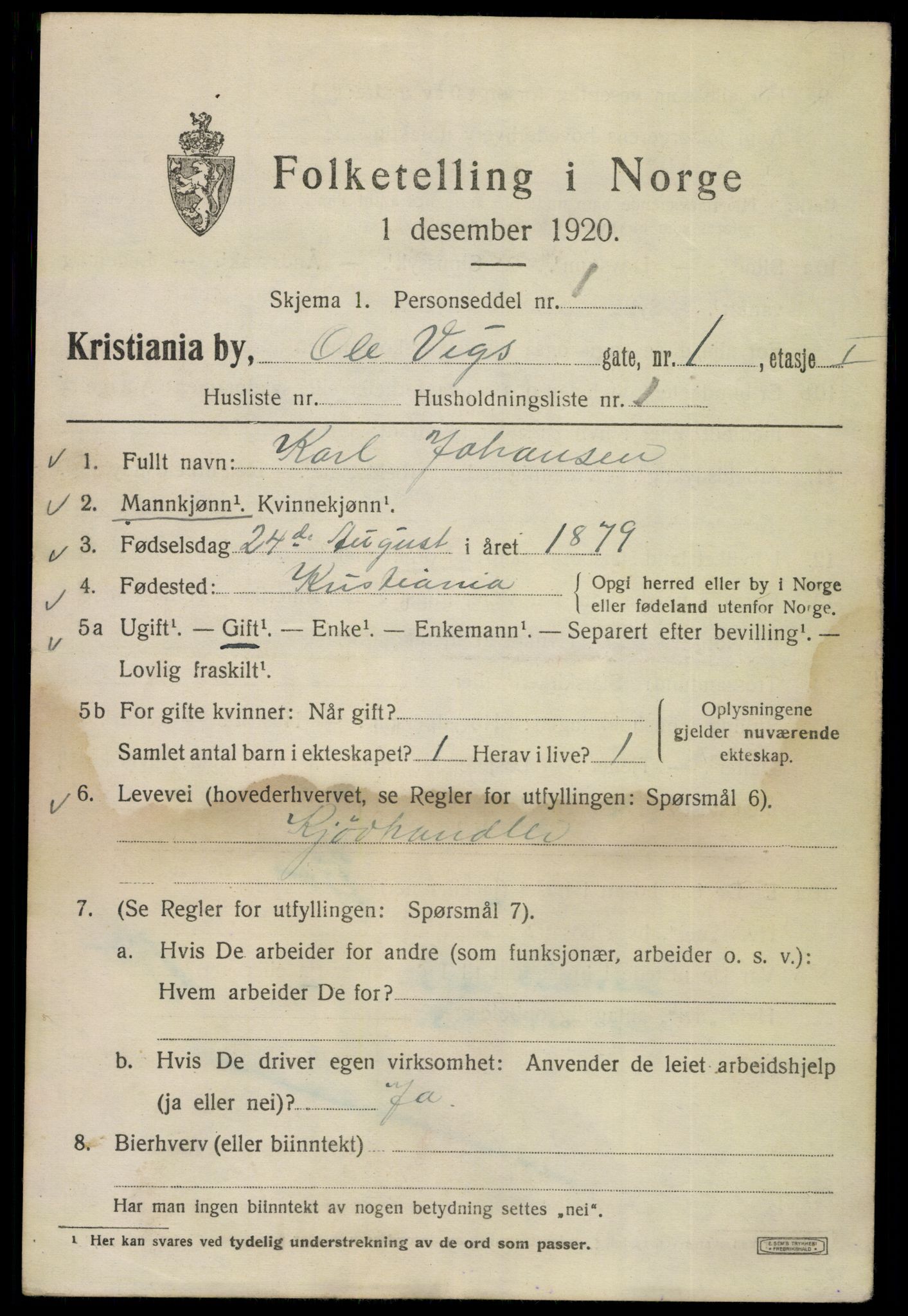 SAO, Folketelling 1920 for 0301 Kristiania kjøpstad, 1920, s. 432923