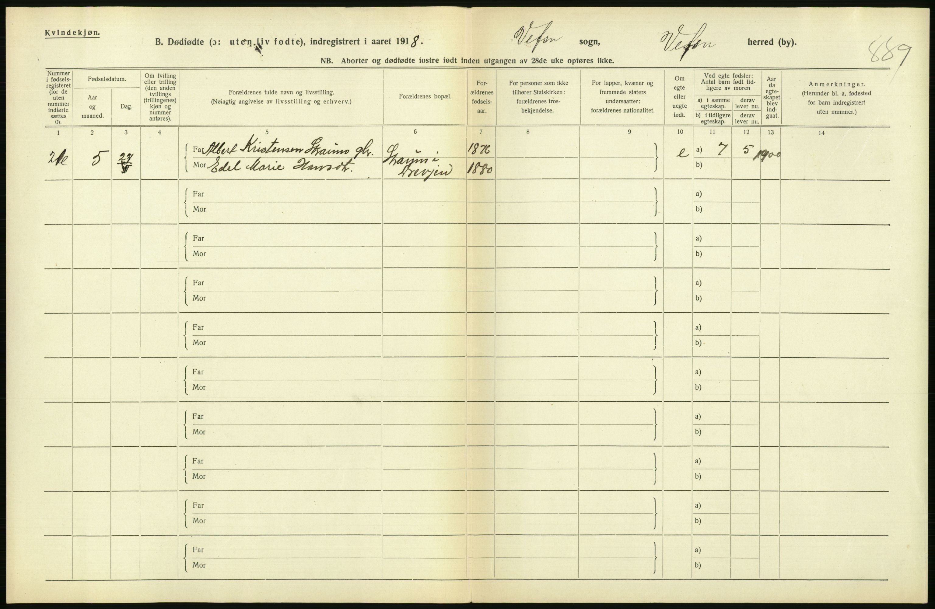 Statistisk sentralbyrå, Sosiodemografiske emner, Befolkning, AV/RA-S-2228/D/Df/Dfb/Dfbh/L0054: Nordland fylke: Gifte, dødfødte. Bygder og byer., 1918, s. 440