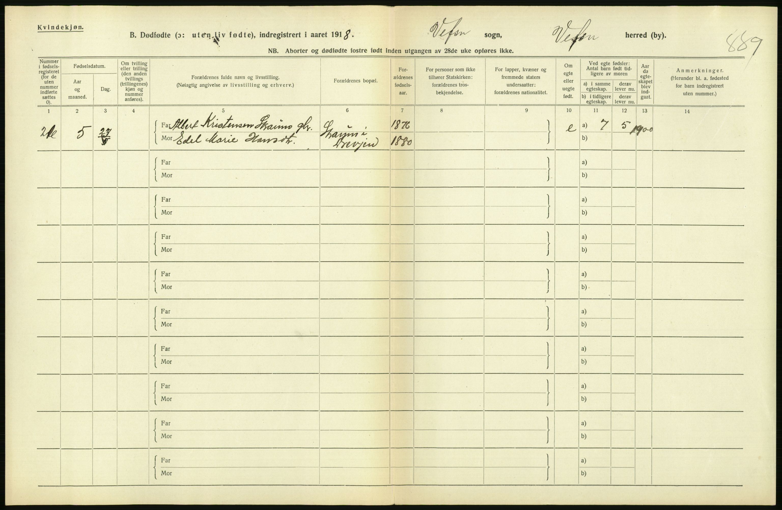 Statistisk sentralbyrå, Sosiodemografiske emner, Befolkning, RA/S-2228/D/Df/Dfb/Dfbh/L0054: Nordland fylke: Gifte, dødfødte. Bygder og byer., 1918, s. 440