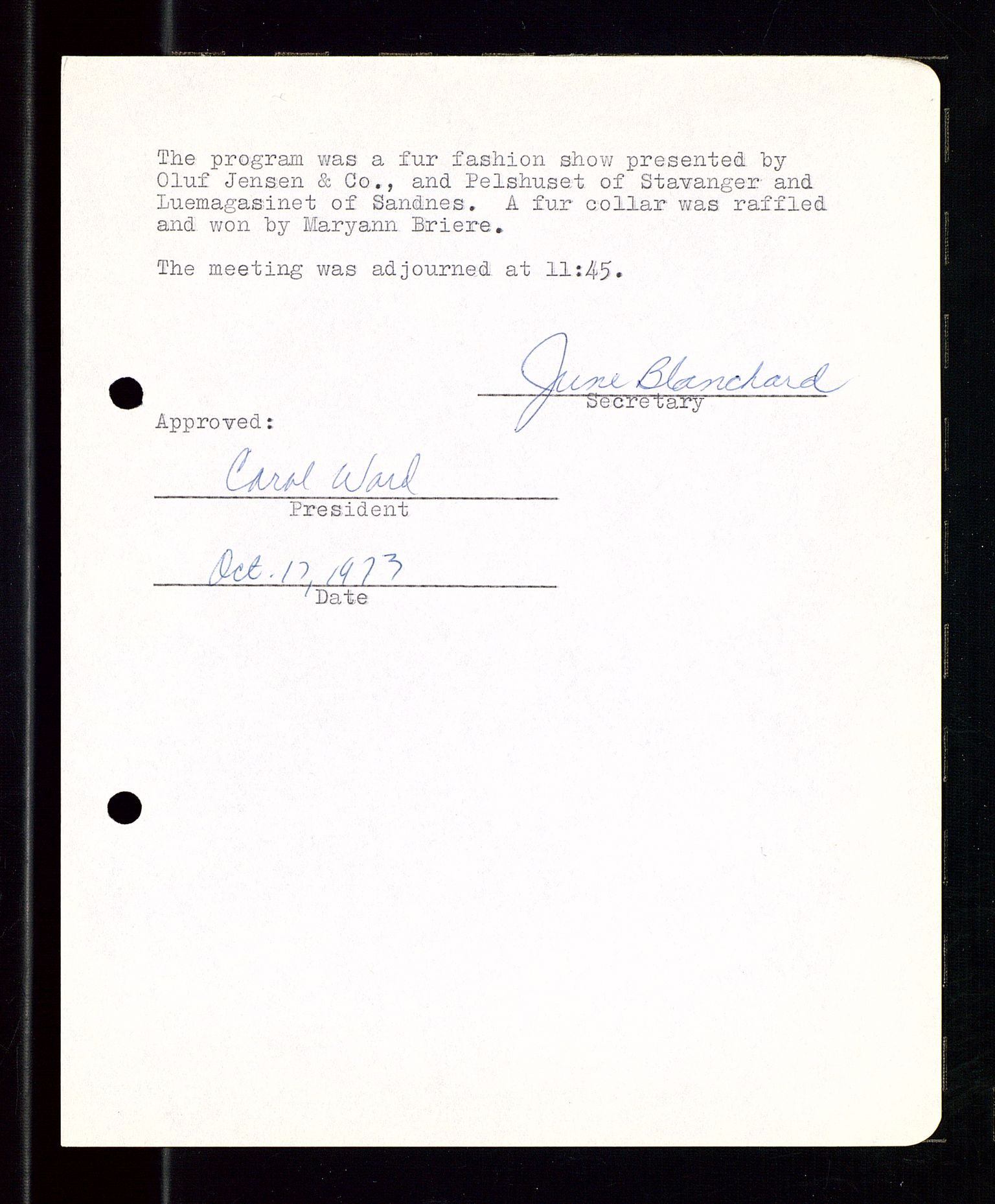 PA 1547 - Petroleum Wives Club, SAST/A-101974/A/Aa/L0001: Board and General Meeting, 1970-1983