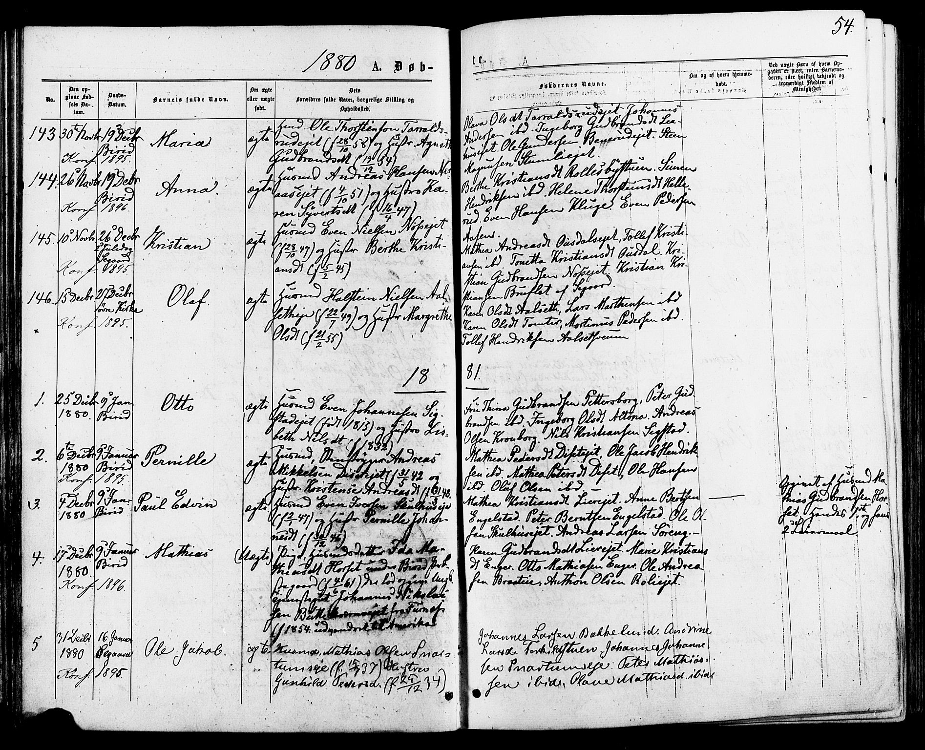 Biri prestekontor, AV/SAH-PREST-096/H/Ha/Haa/L0006: Ministerialbok nr. 6, 1877-1886, s. 54