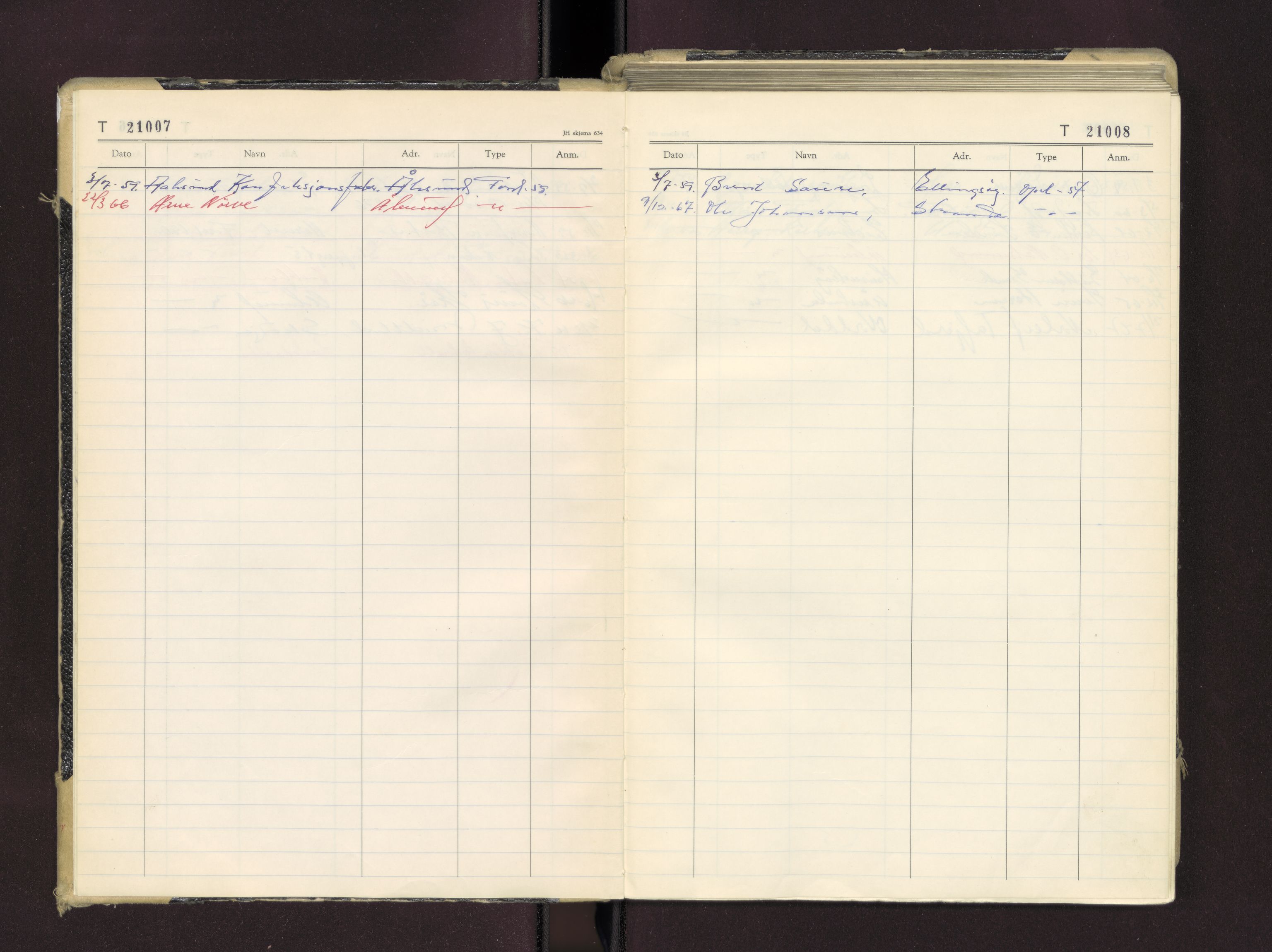 Møre og Romsdal vegkontor - Ålesund trafikkstasjon, AV/SAT-A-4099/F/Fc/L0016: Bilregister; T 21000 - T 21499, 1955-1970