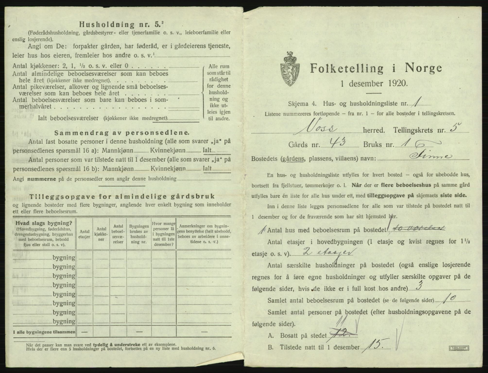 SAB, Folketelling 1920 for 1235 Voss herred, 1920, s. 445