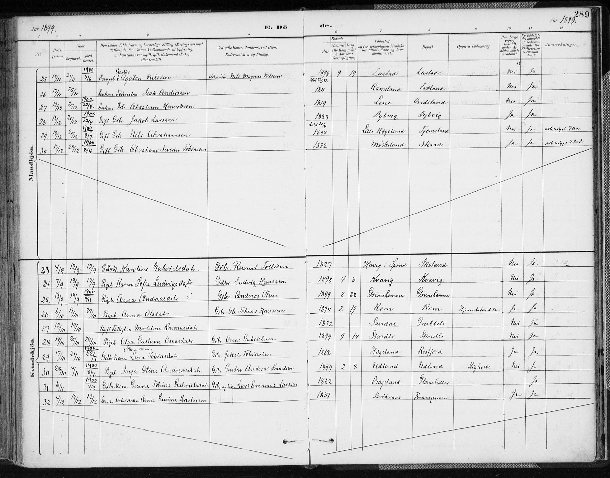 Lyngdal sokneprestkontor, AV/SAK-1111-0029/F/Fa/Fac/L0012: Ministerialbok nr. A 12, 1894-1918, s. 289