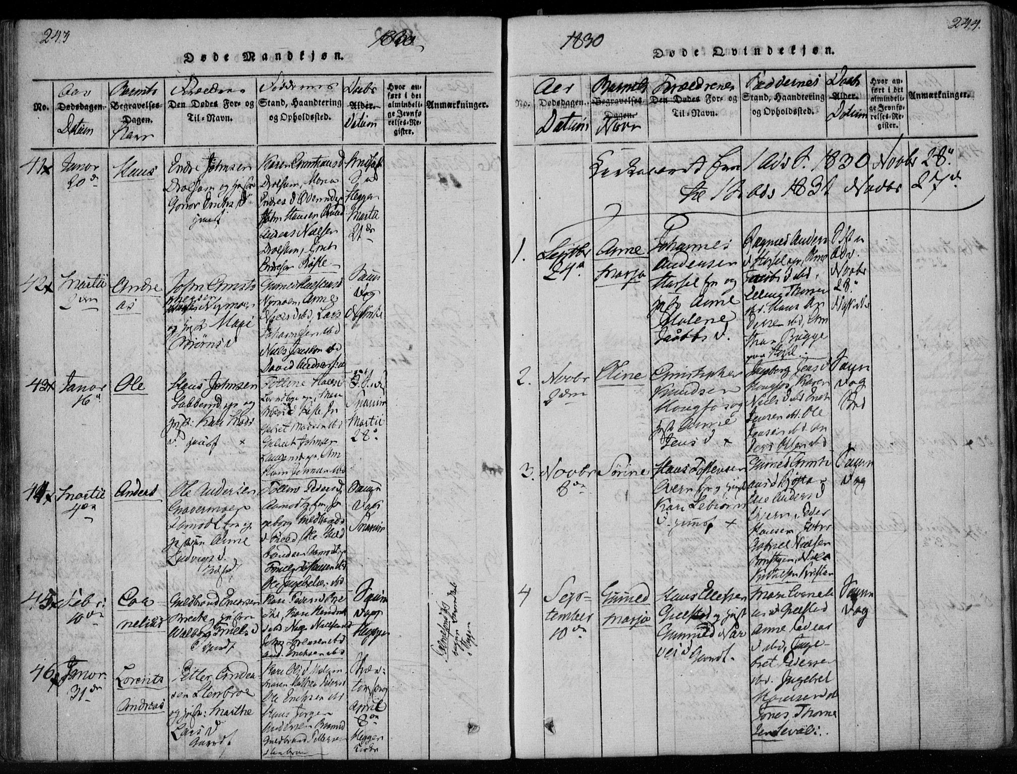 Modum kirkebøker, AV/SAKO-A-234/F/Fa/L0005: Ministerialbok nr. 5, 1824-1841, s. 243-244