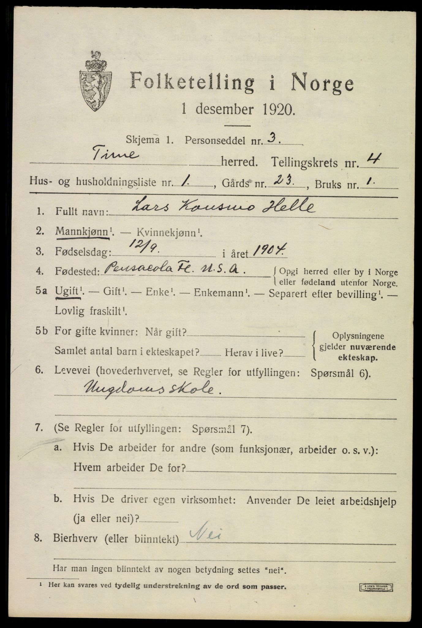 SAST, Folketelling 1920 for 1121 Time herred, 1920, s. 5027