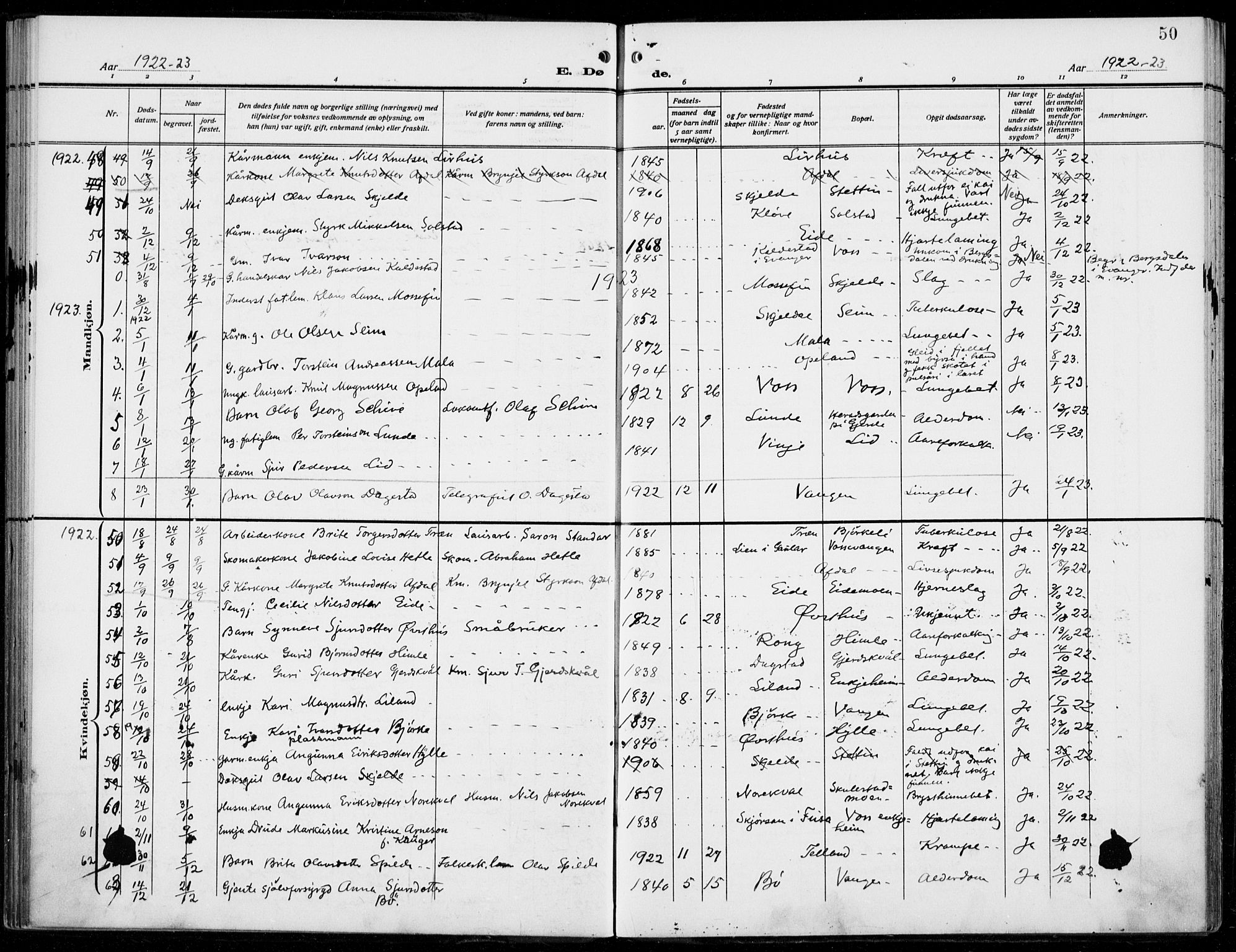 Voss sokneprestembete, AV/SAB-A-79001/H/Haa: Ministerialbok nr. D  2, 1910-1932, s. 50