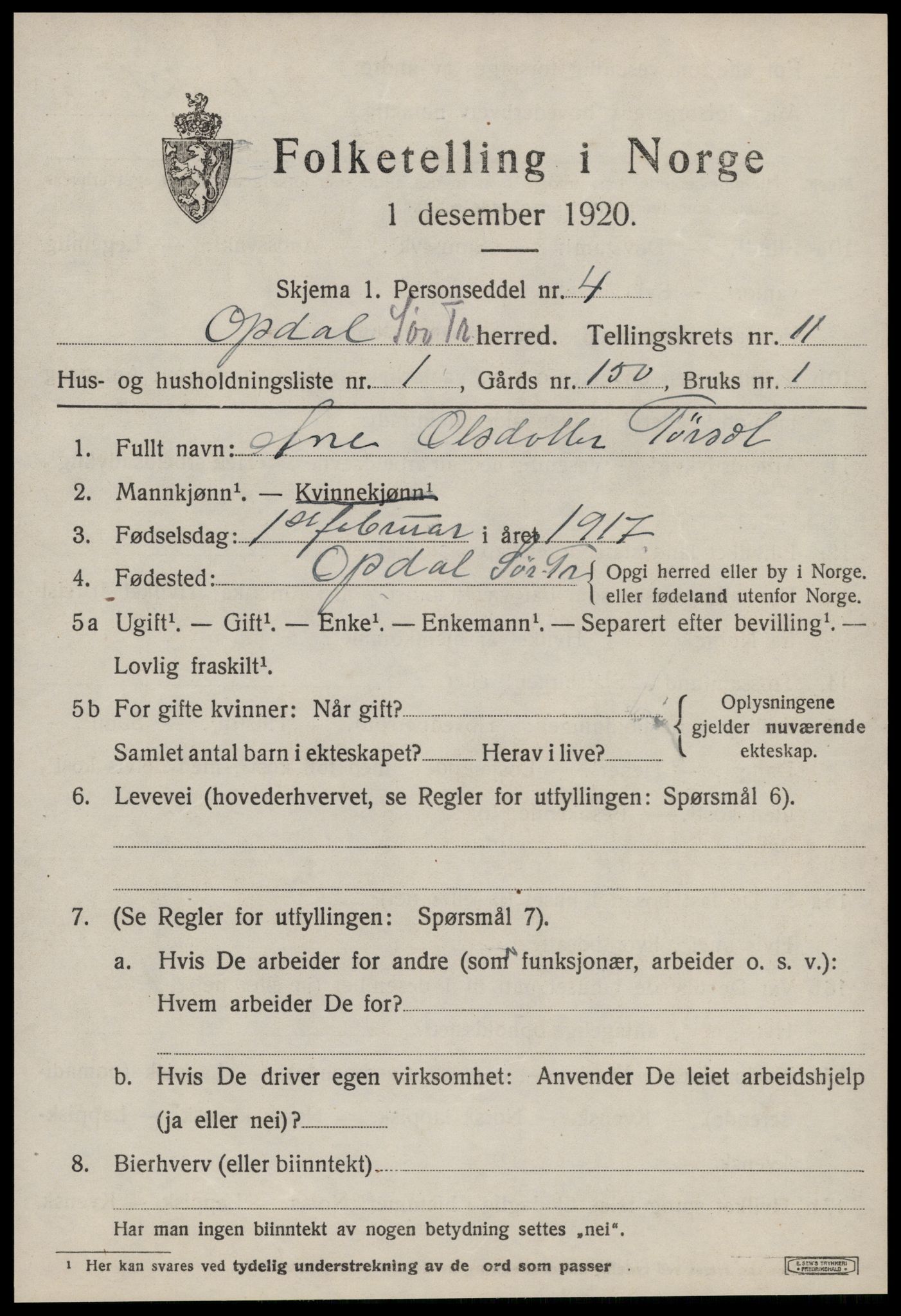 SAT, Folketelling 1920 for 1634 Oppdal herred, 1920, s. 9217