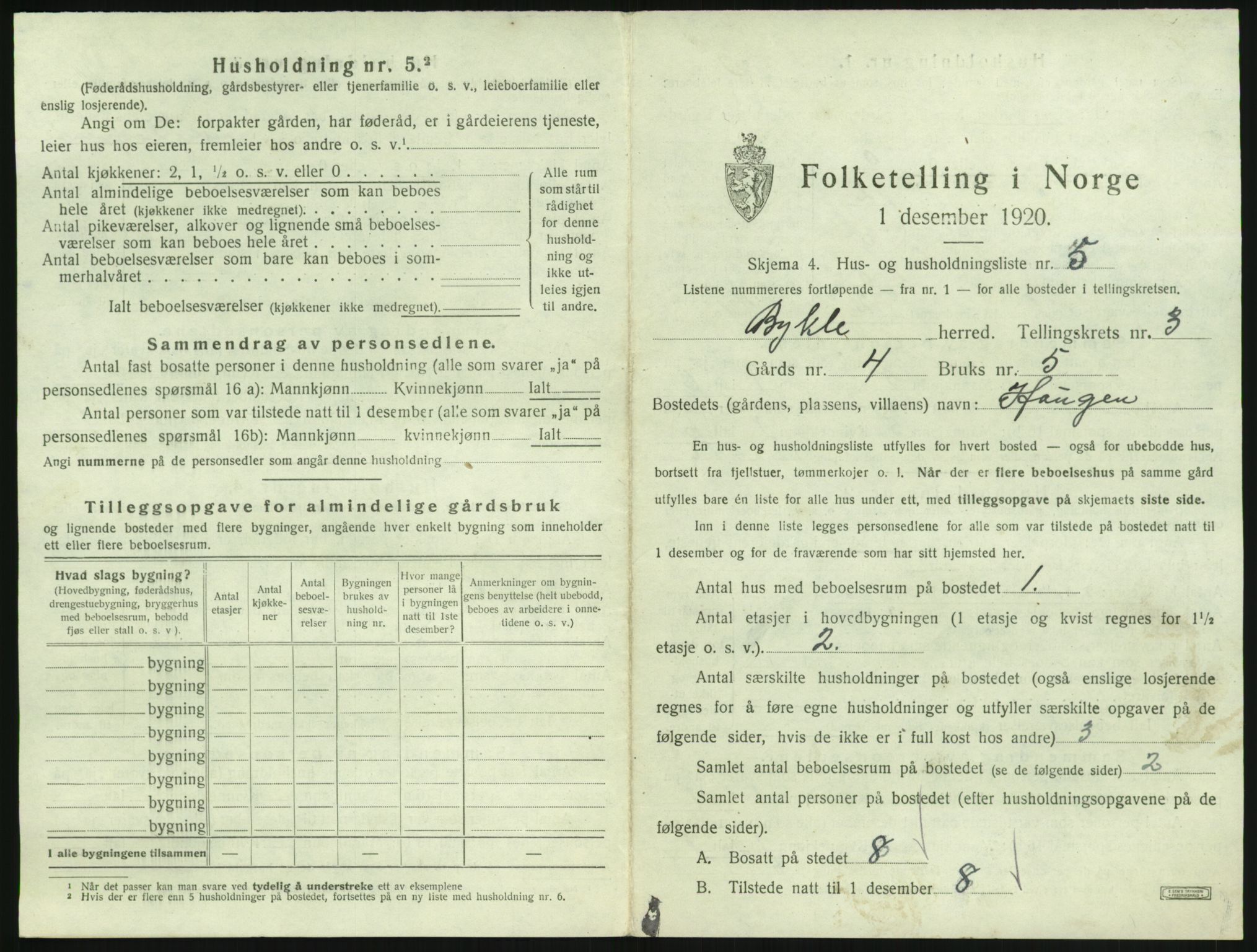 SAK, Folketelling 1920 for 0941 Bykle herred, 1920, s. 169