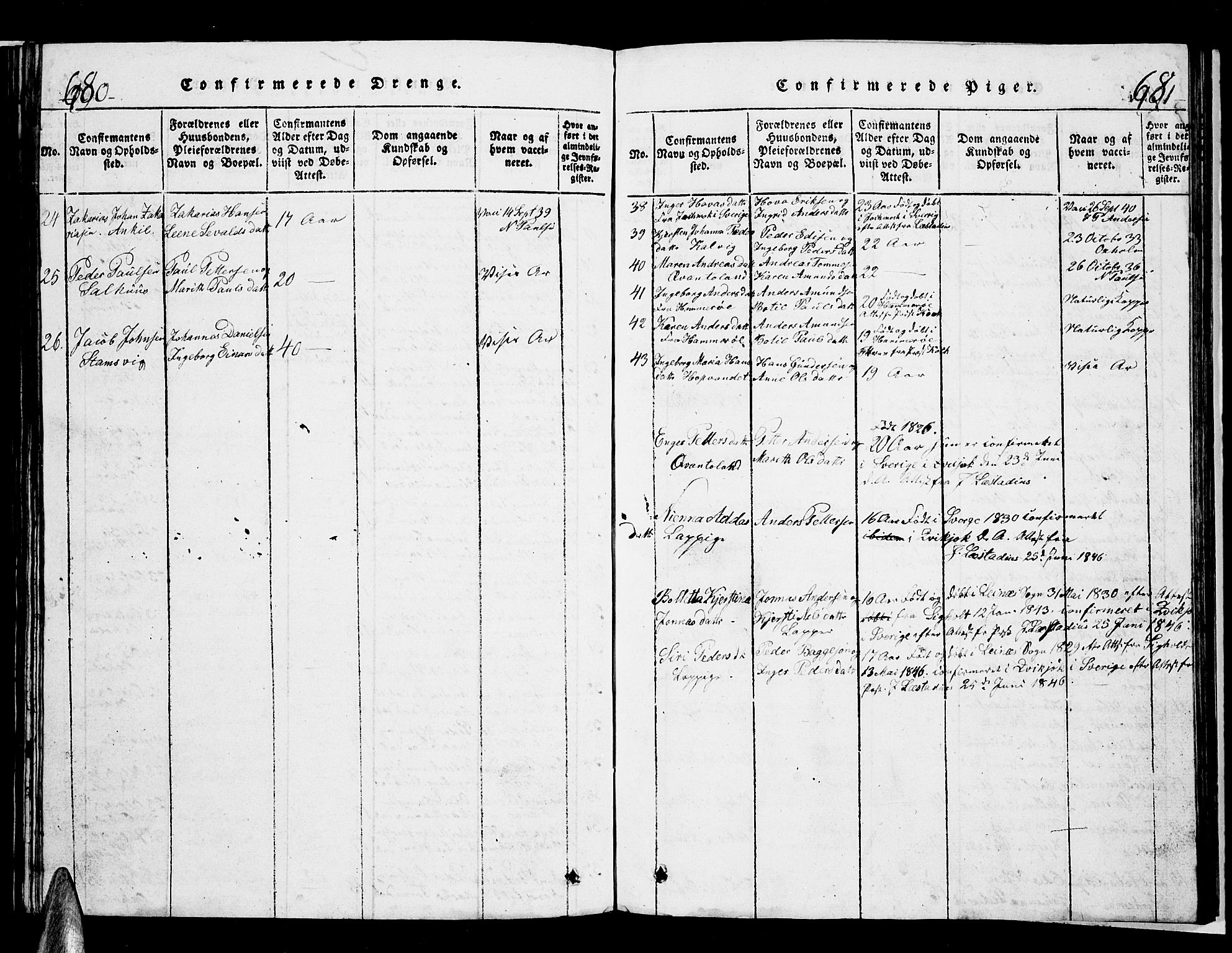 Ministerialprotokoller, klokkerbøker og fødselsregistre - Nordland, AV/SAT-A-1459/853/L0773: Klokkerbok nr. 853C01, 1821-1859, s. 680-681