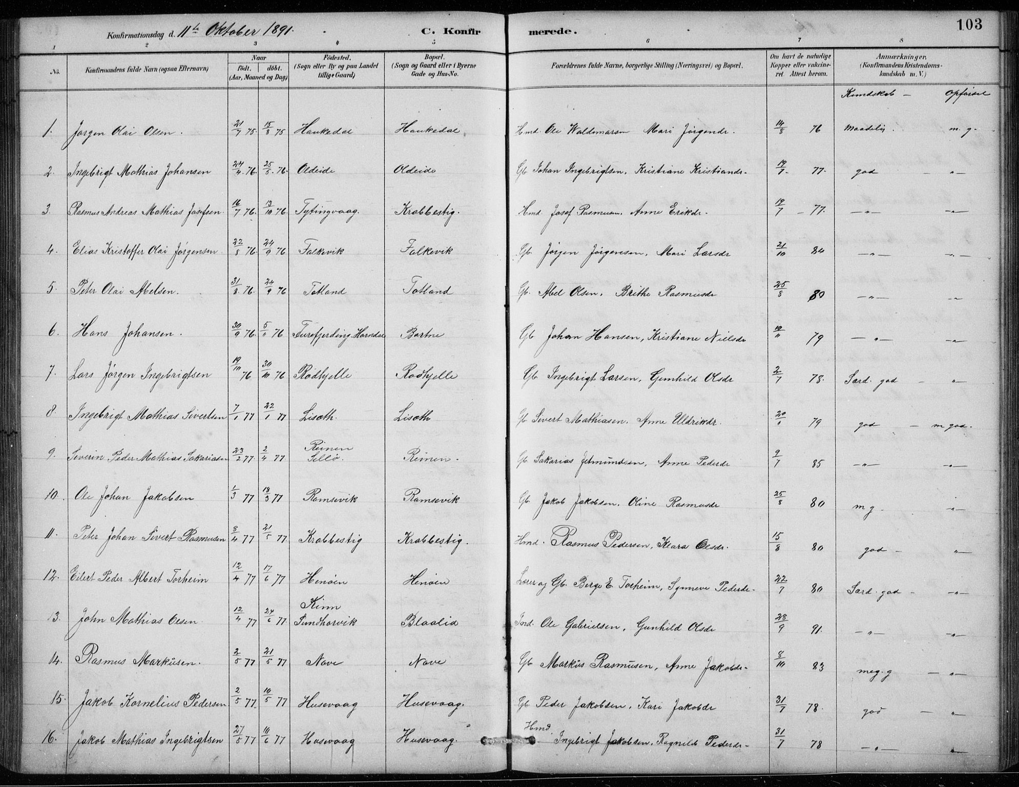 Davik sokneprestembete, AV/SAB-A-79701/H/Hab/Habc/L0002: Klokkerbok nr. C 2, 1889-1906, s. 103