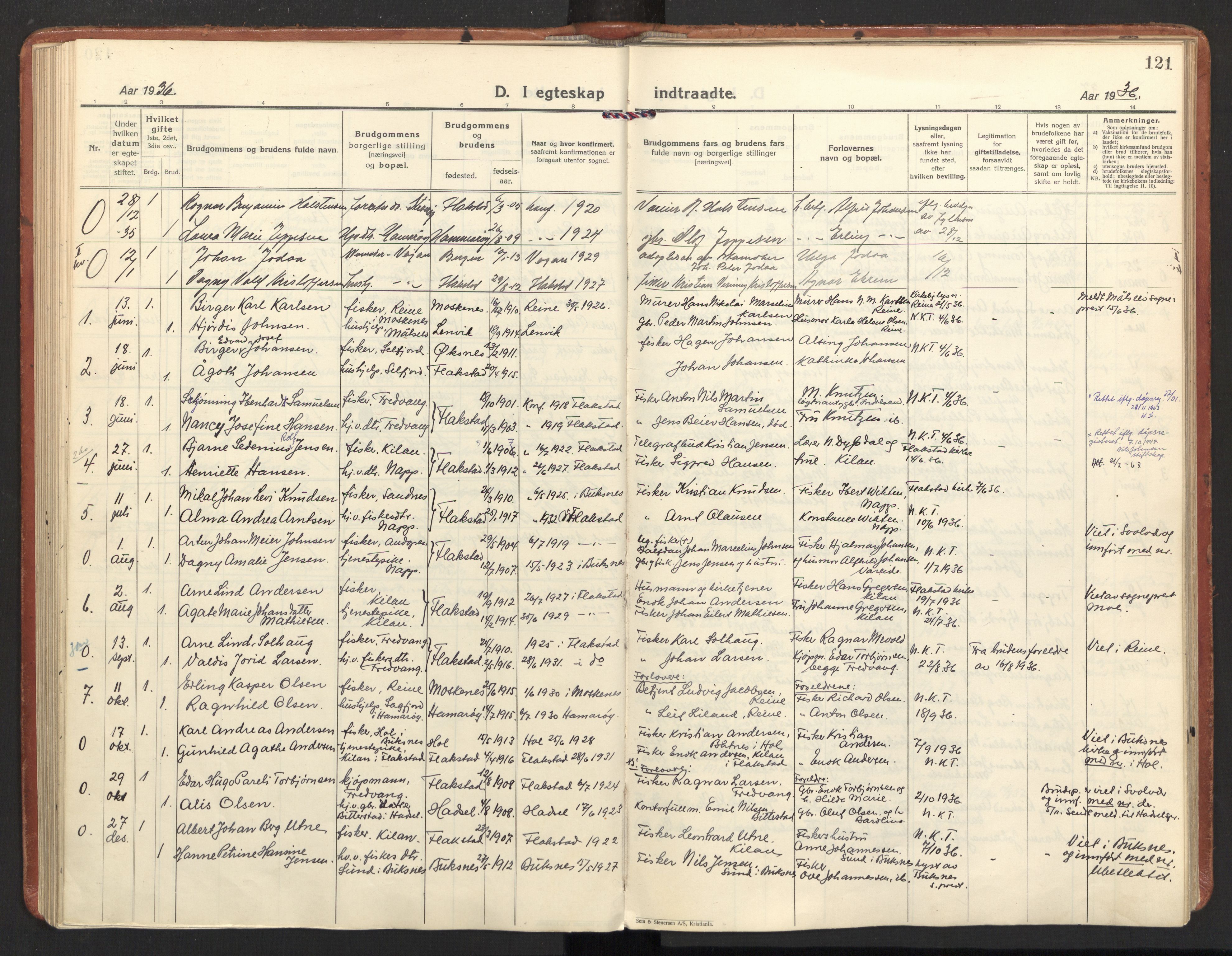 Ministerialprotokoller, klokkerbøker og fødselsregistre - Nordland, AV/SAT-A-1459/885/L1211: Ministerialbok nr. 885A11, 1927-1938, s. 121