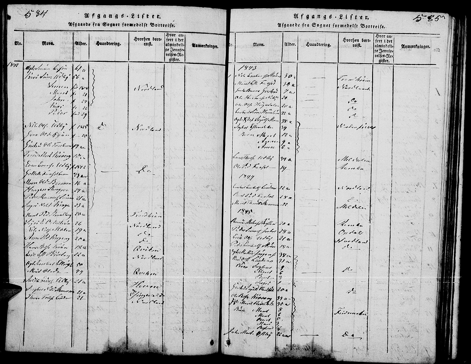 Tynset prestekontor, SAH/PREST-058/H/Ha/Hab/L0001: Klokkerbok nr. 1, 1814-1859, s. 584-585