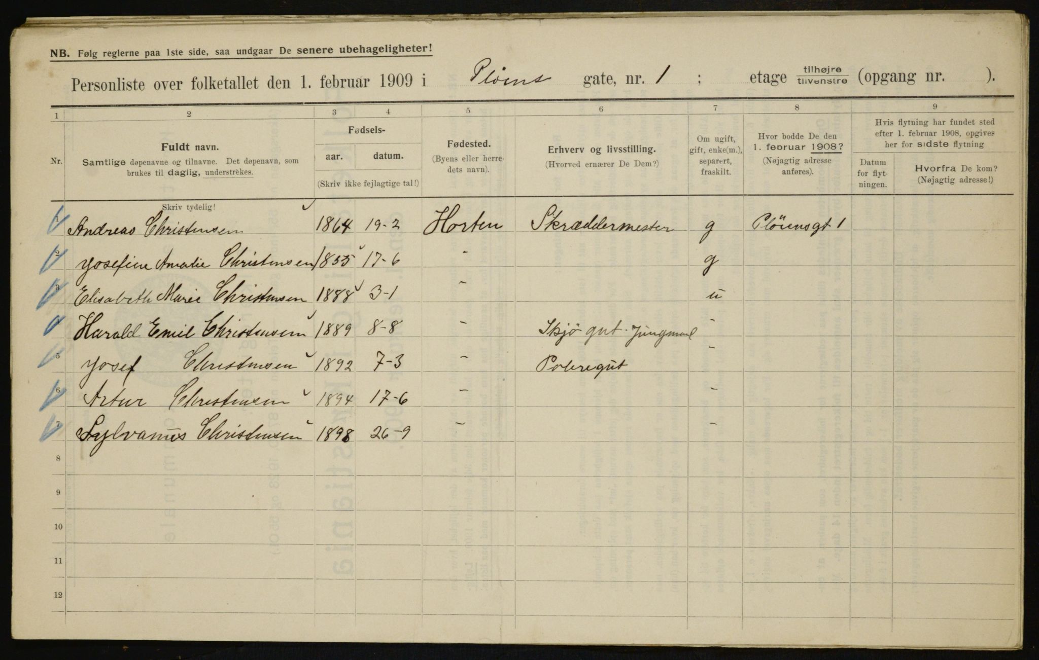 OBA, Kommunal folketelling 1.2.1909 for Kristiania kjøpstad, 1909, s. 73228