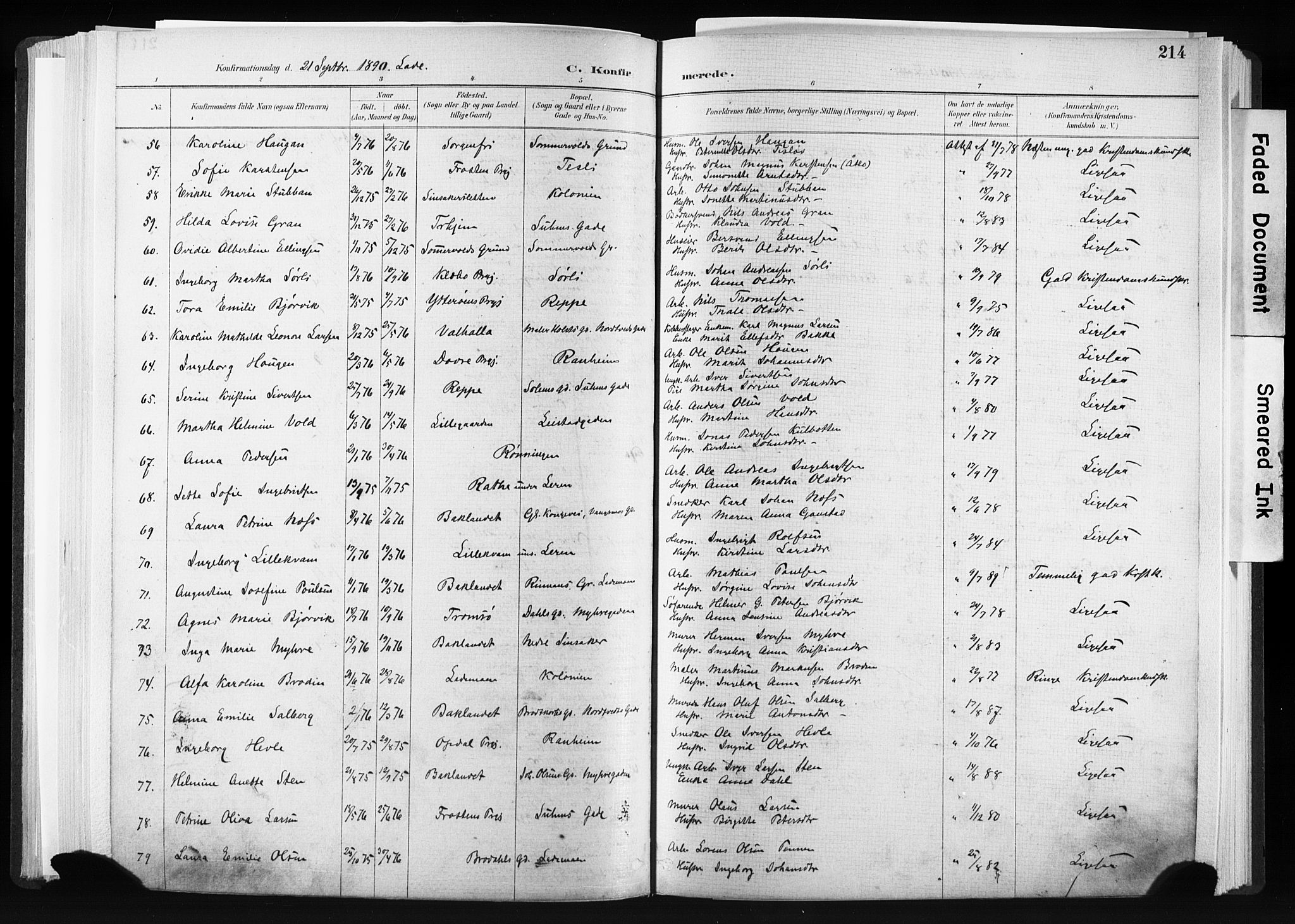 Ministerialprotokoller, klokkerbøker og fødselsregistre - Sør-Trøndelag, AV/SAT-A-1456/606/L0300: Ministerialbok nr. 606A15, 1886-1893, s. 214
