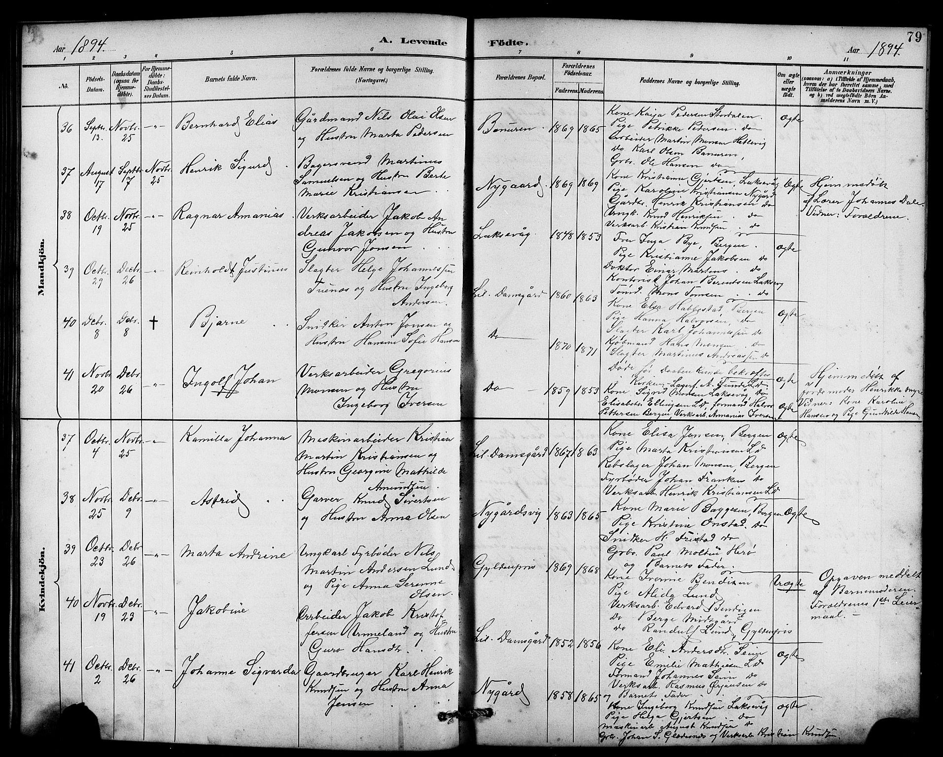 Laksevåg Sokneprestembete, AV/SAB-A-76501/H/Ha/Hab/Haba/L0003: Klokkerbok nr. A 3, 1887-1899, s. 79