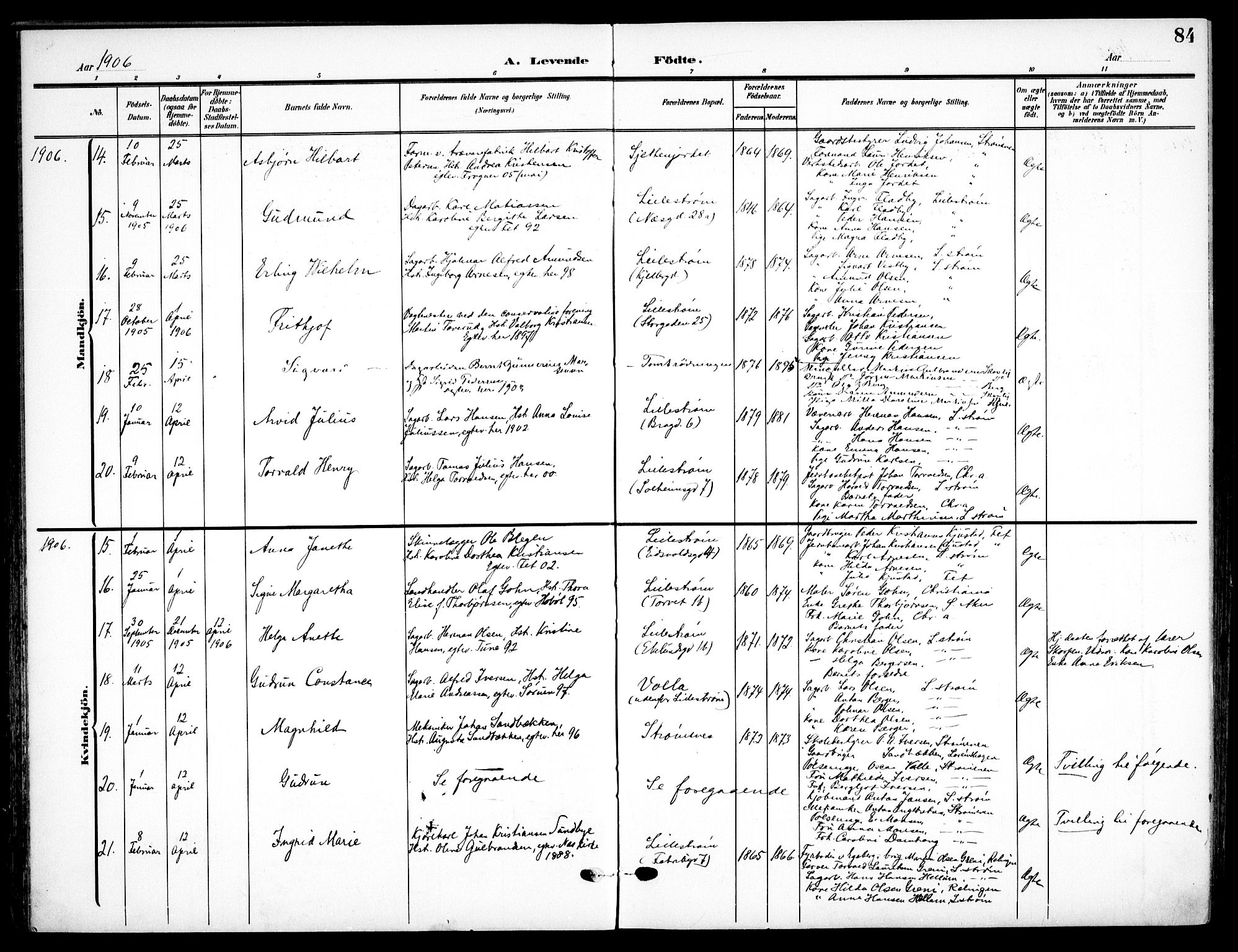 Skedsmo prestekontor Kirkebøker, AV/SAO-A-10033a/F/Fa/L0015: Ministerialbok nr. I 15, 1902-1917, s. 84