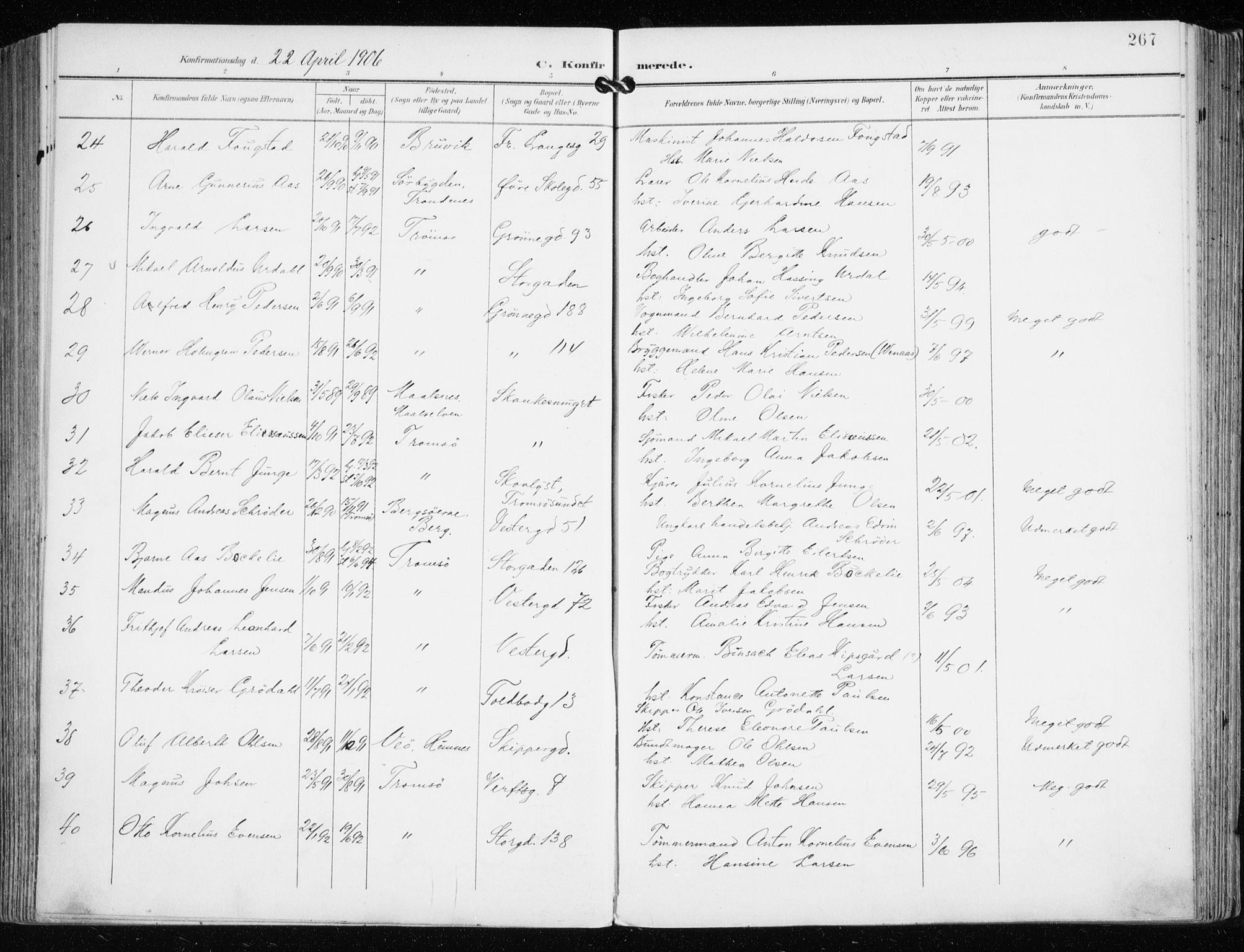 Tromsø sokneprestkontor/stiftsprosti/domprosti, AV/SATØ-S-1343/G/Ga/L0016kirke: Ministerialbok nr. 16, 1899-1906, s. 267