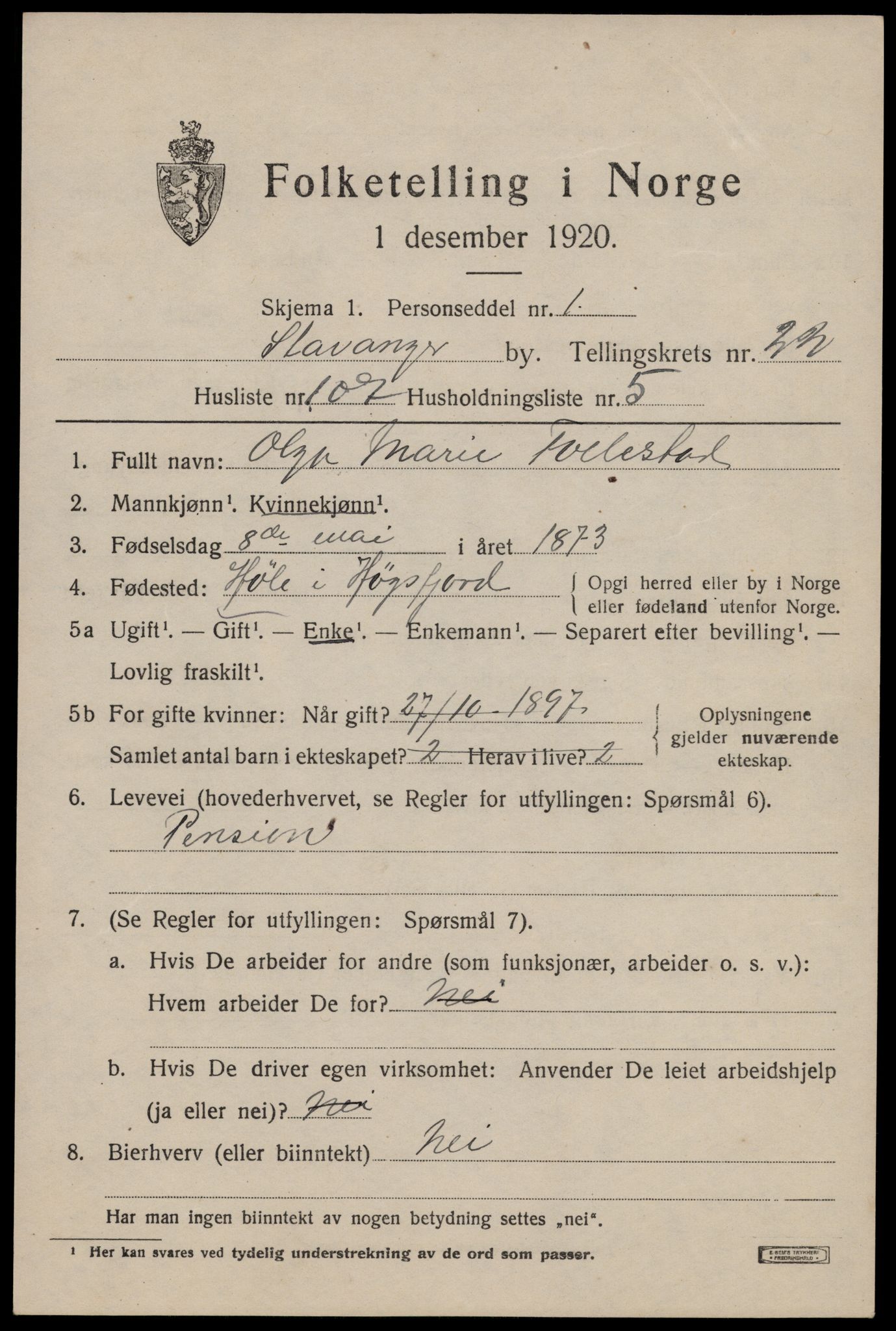 SAST, Folketelling 1920 for 1103 Stavanger kjøpstad, 1920, s. 75178