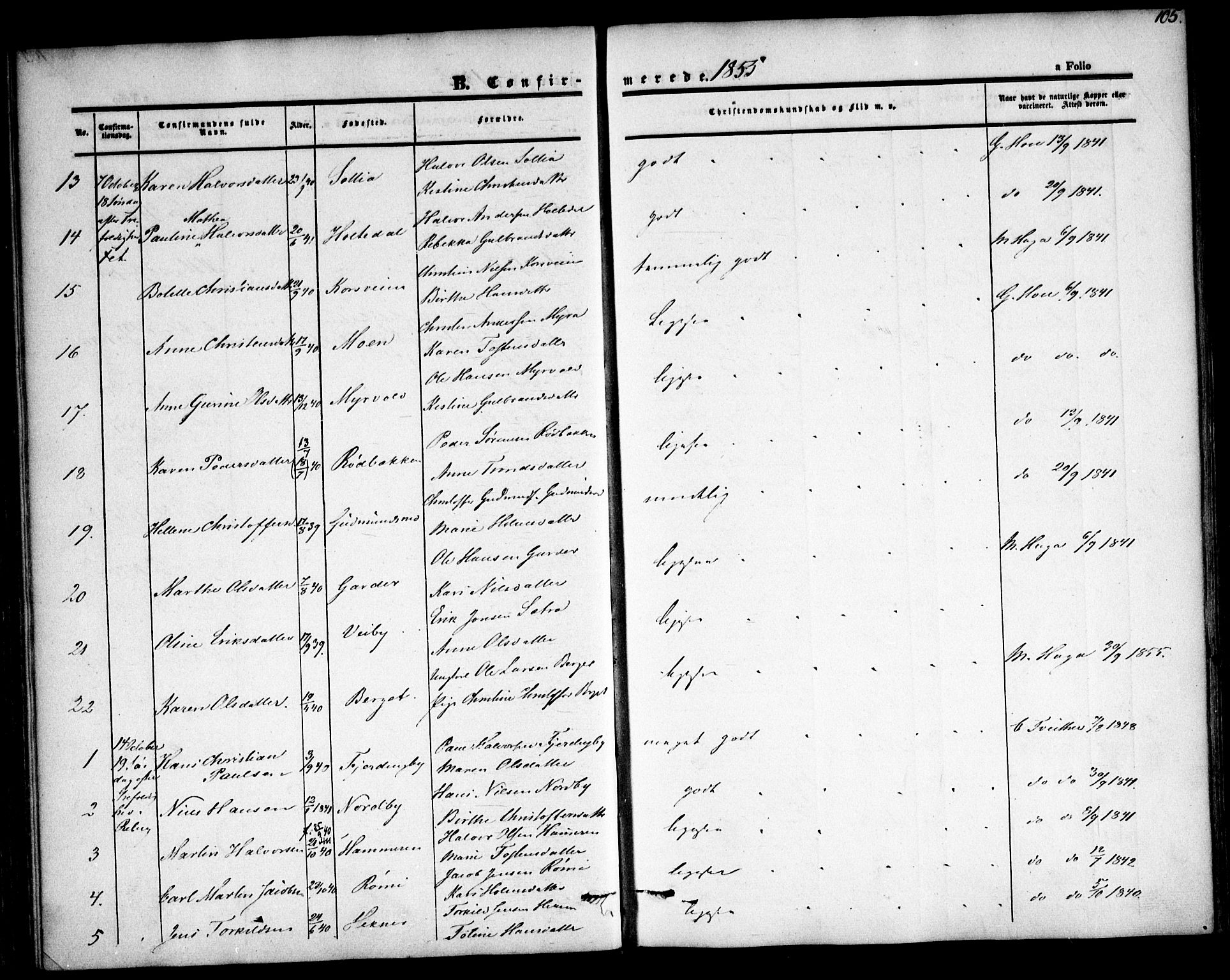 Fet prestekontor Kirkebøker, AV/SAO-A-10370a/F/Fa/L0010: Ministerialbok nr. I 10, 1847-1859, s. 105