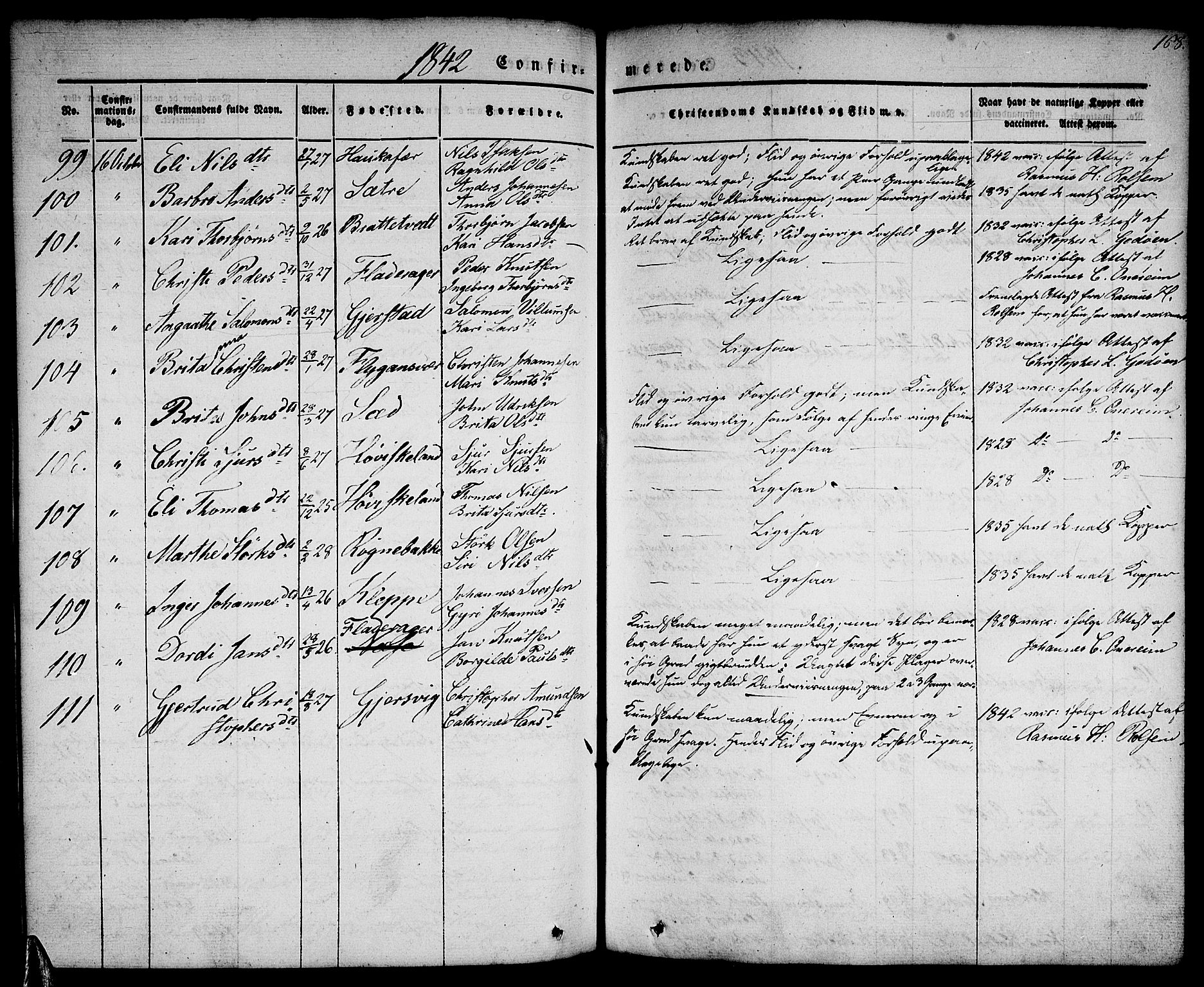 Tysnes sokneprestembete, AV/SAB-A-78601/H/Haa: Ministerialbok nr. A 9, 1837-1848, s. 168