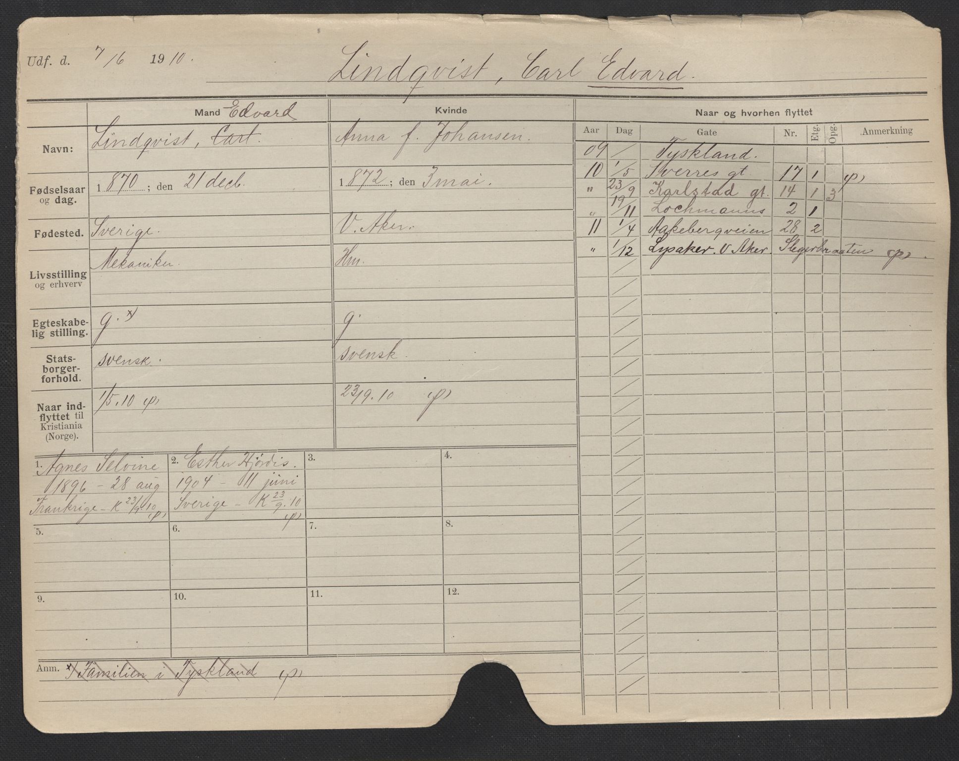 Oslo folkeregister, Registerkort, AV/SAO-A-11715/F/Fa/Fac/L0007: Menn, 1906-1914, s. 178a