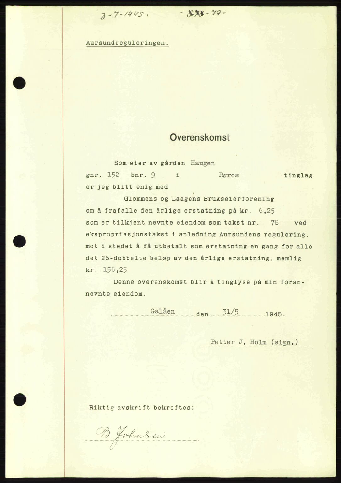 Gauldal sorenskriveri, SAT/A-0014/1/2/2C: Pantebok nr. A1a, 1945-1945, Dagboknr: 573/1945
