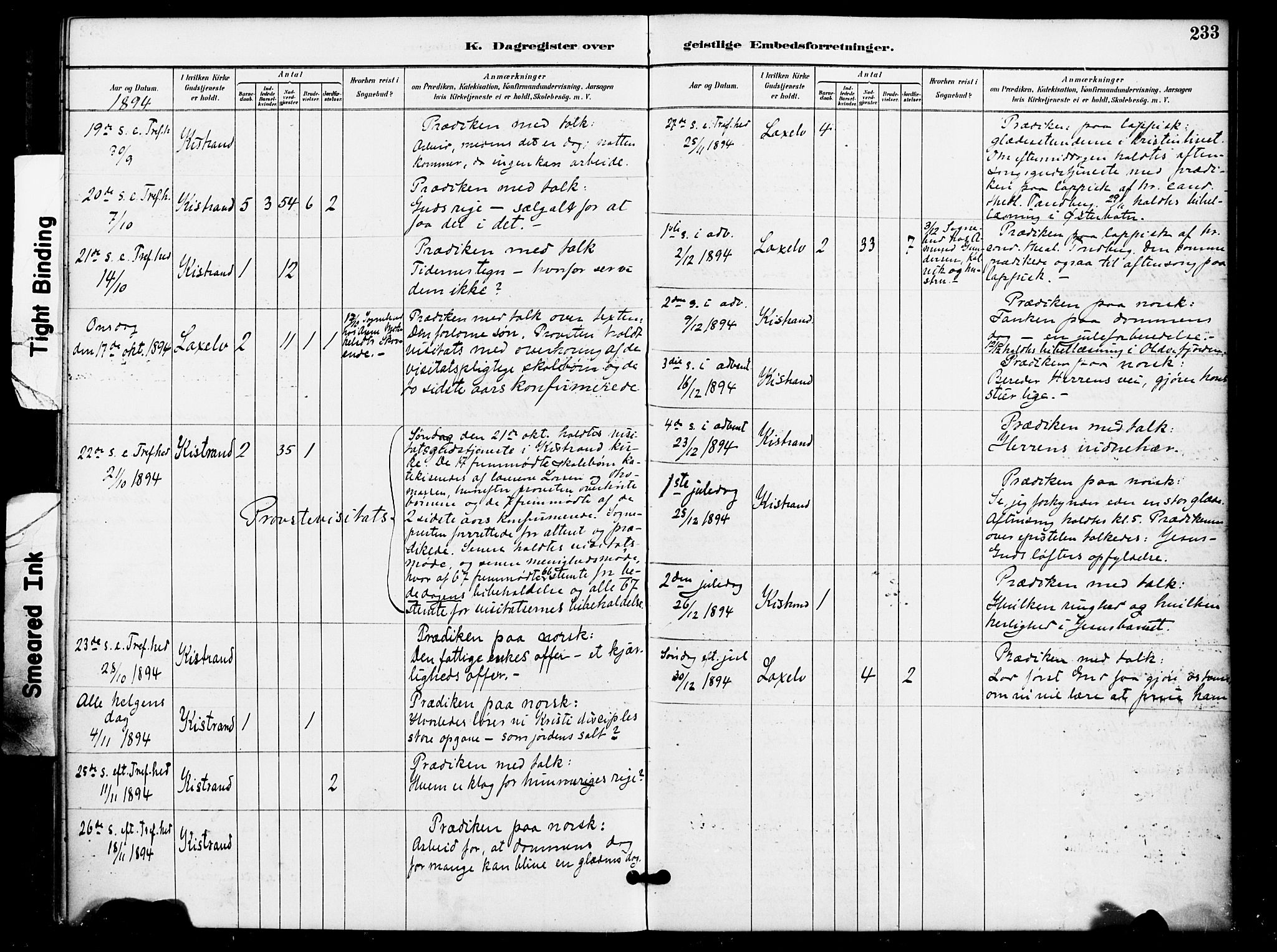 Kistrand/Porsanger sokneprestembete, AV/SATØ-S-1351/H/Ha/L0008.kirke: Ministerialbok nr. 8, 1890-1898, s. 233