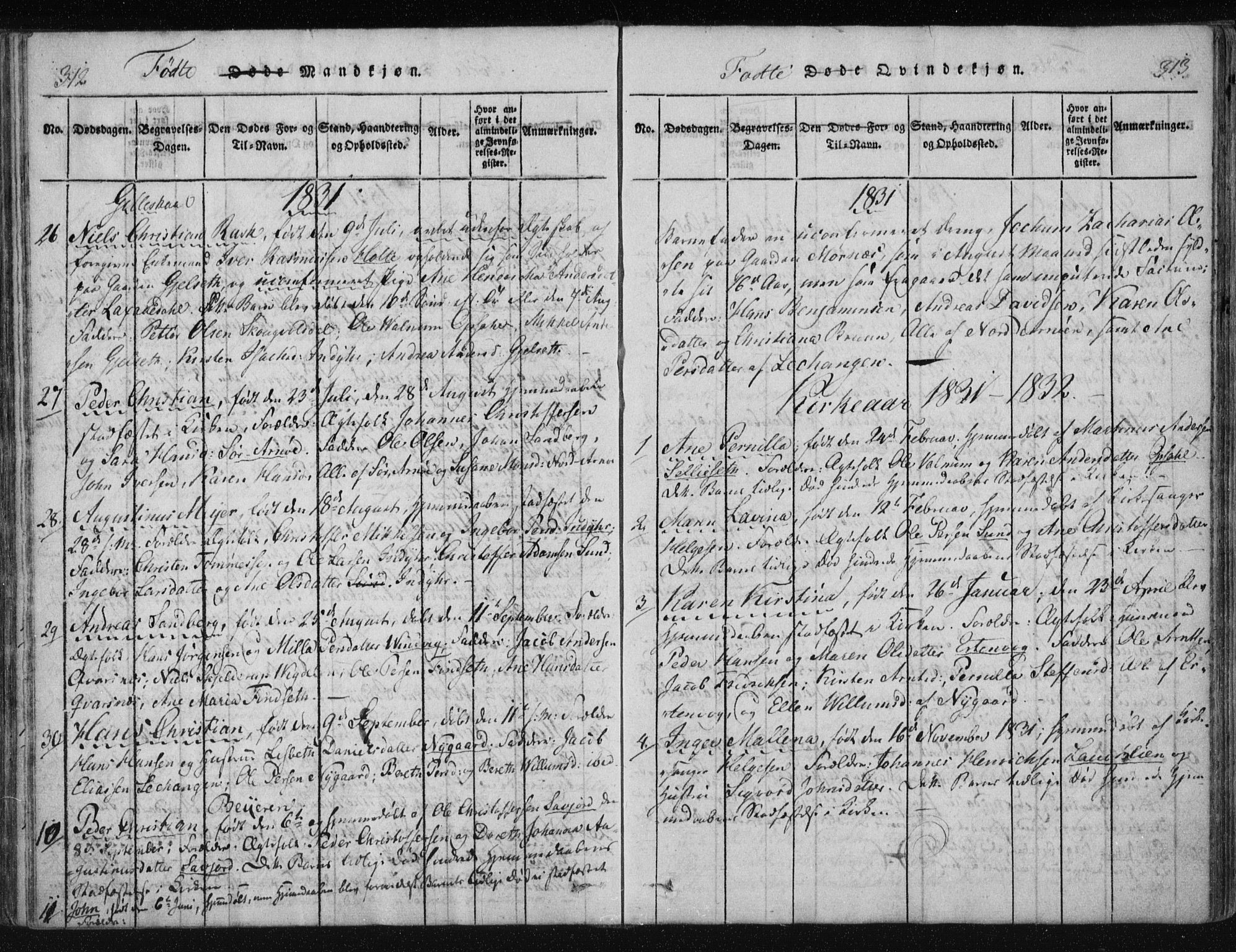 Ministerialprotokoller, klokkerbøker og fødselsregistre - Nordland, AV/SAT-A-1459/805/L0096: Ministerialbok nr. 805A03, 1820-1837, s. 312-313