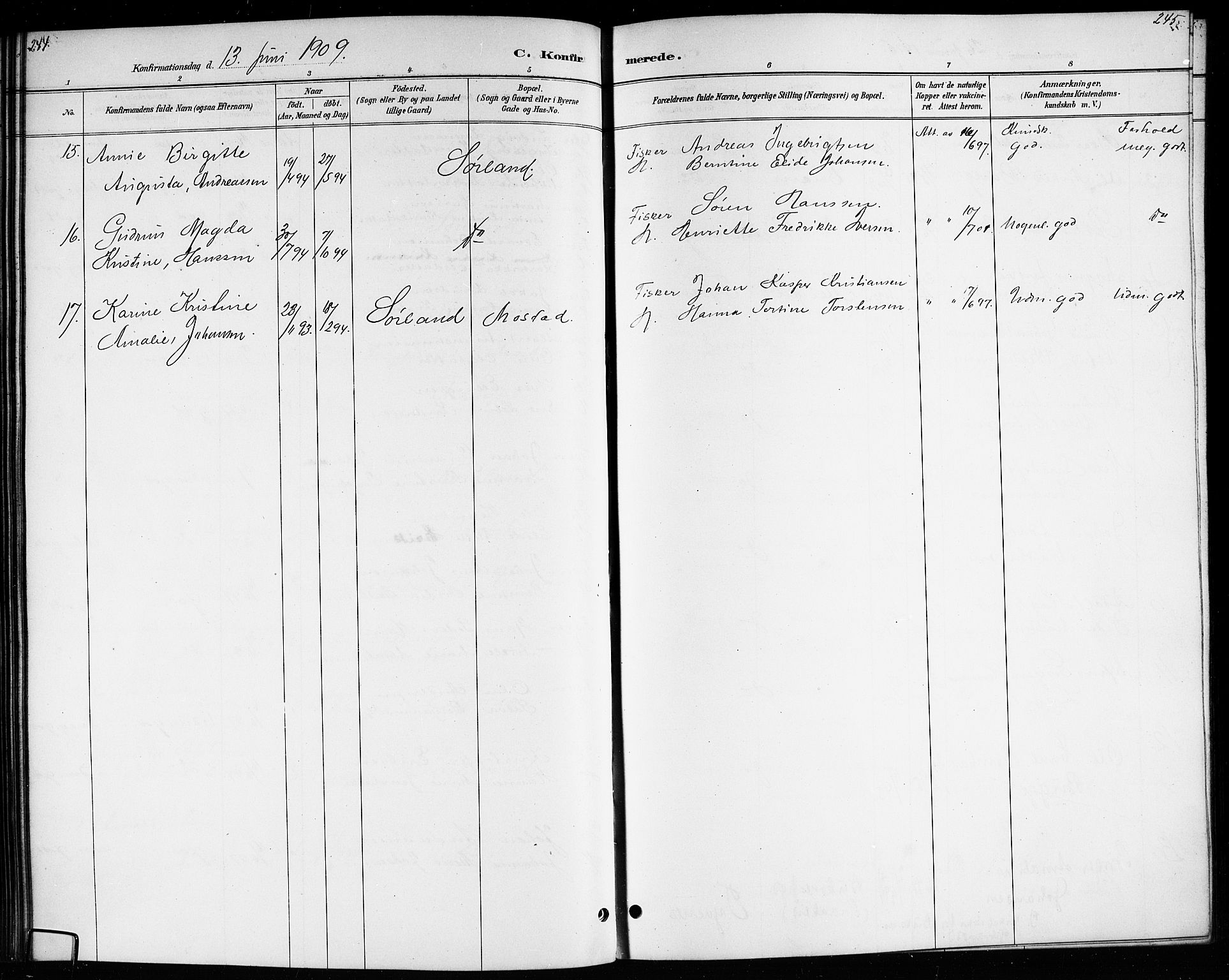 Ministerialprotokoller, klokkerbøker og fødselsregistre - Nordland, AV/SAT-A-1459/807/L0123: Klokkerbok nr. 807C01, 1884-1910, s. 244-245