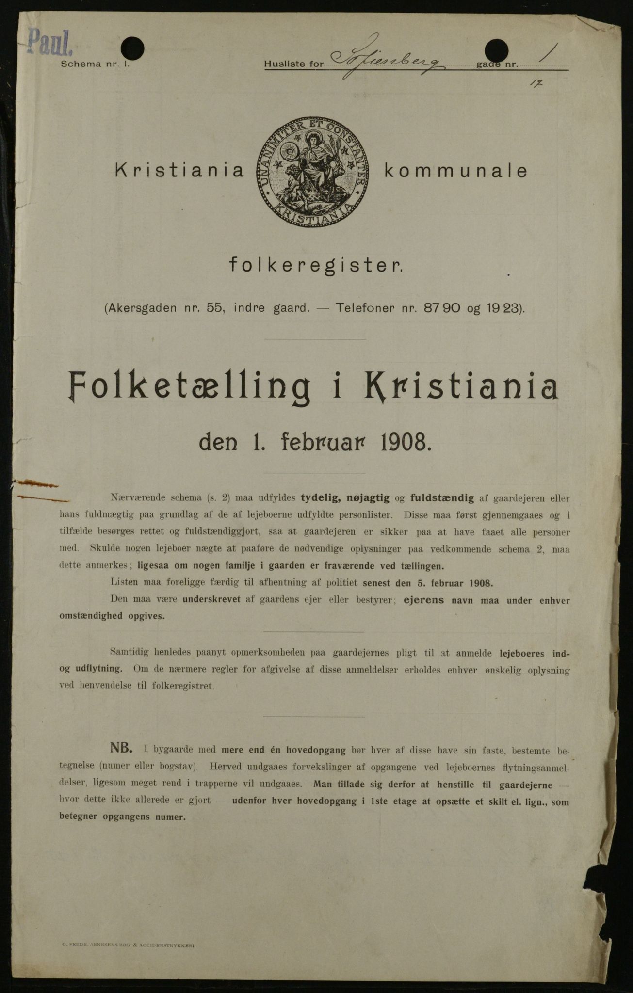 OBA, Kommunal folketelling 1.2.1908 for Kristiania kjøpstad, 1908, s. 88289
